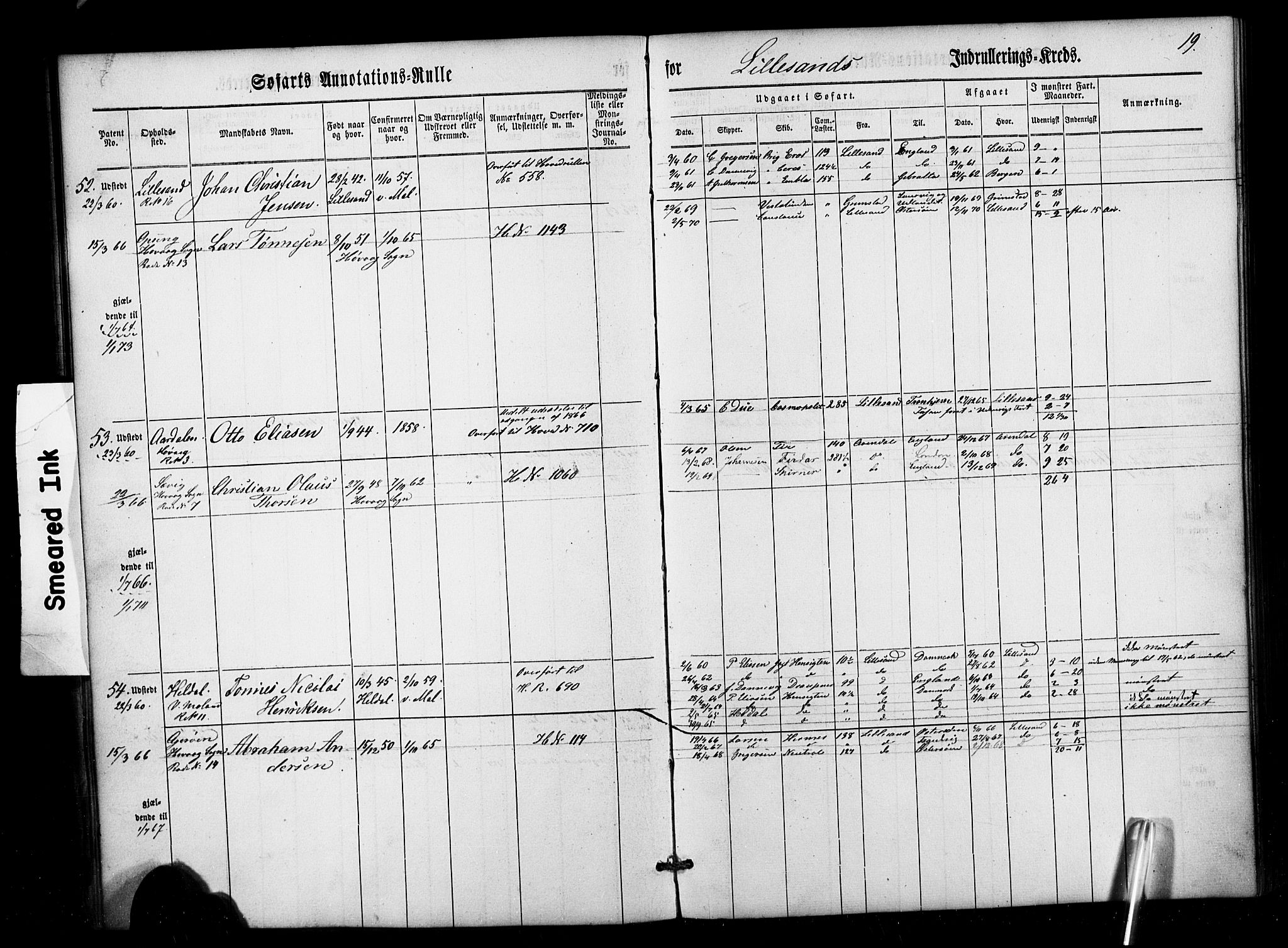 Lillesand mønstringskrets, AV/SAK-2031-0014/F/Fa/L0001: Annotasjonsrulle nr 1-436 med register, W-7, 1860-1872, p. 37