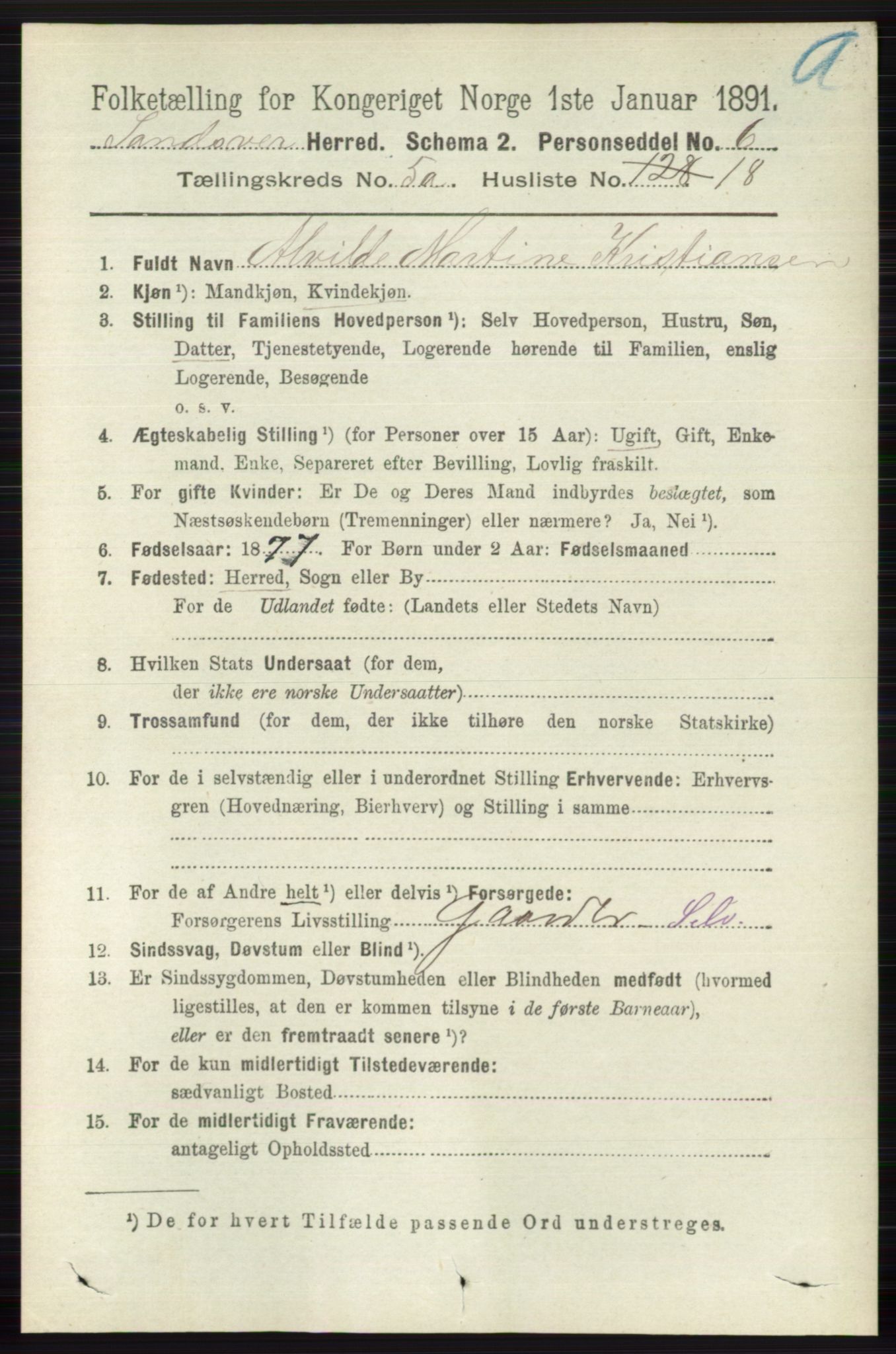 RA, 1891 census for 0629 Sandsvær, 1891, p. 2588