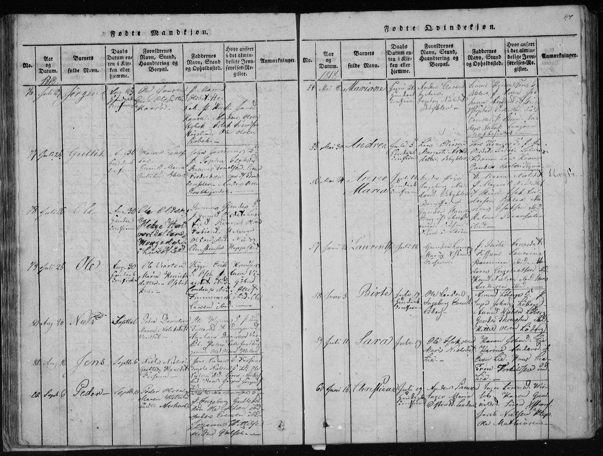 Gjerpen kirkebøker, SAKO/A-265/F/Fa/L0004: Parish register (official) no. I 4, 1814-1823, p. 47