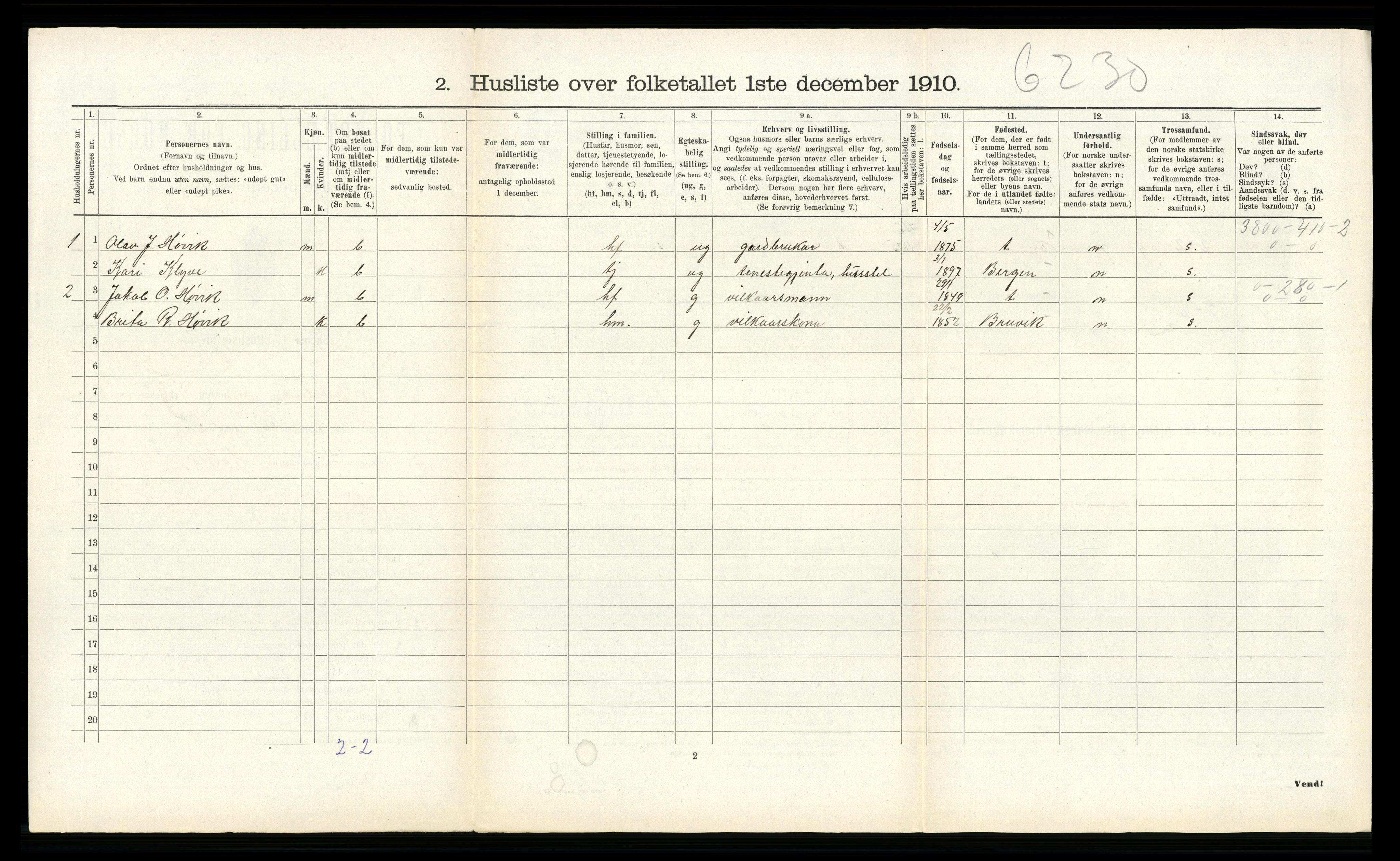 RA, 1910 census for Modalen, 1910, p. 210