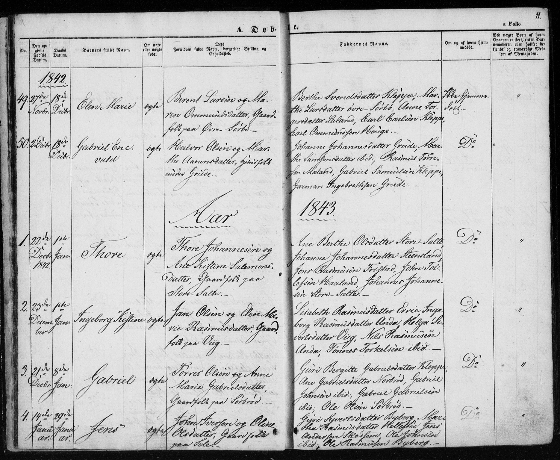 Klepp sokneprestkontor, SAST/A-101803/001/3/30BA/L0004: Parish register (official) no. A 4, 1842-1852, p. 11
