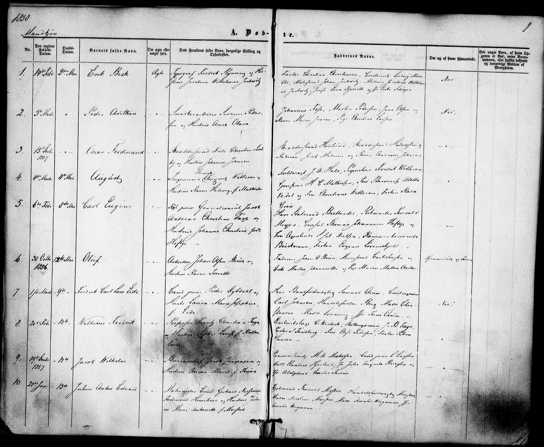 Trefoldighet prestekontor Kirkebøker, SAO/A-10882/F/Fa/L0001: Parish register (official) no. I 1, 1858-1863, p. 1