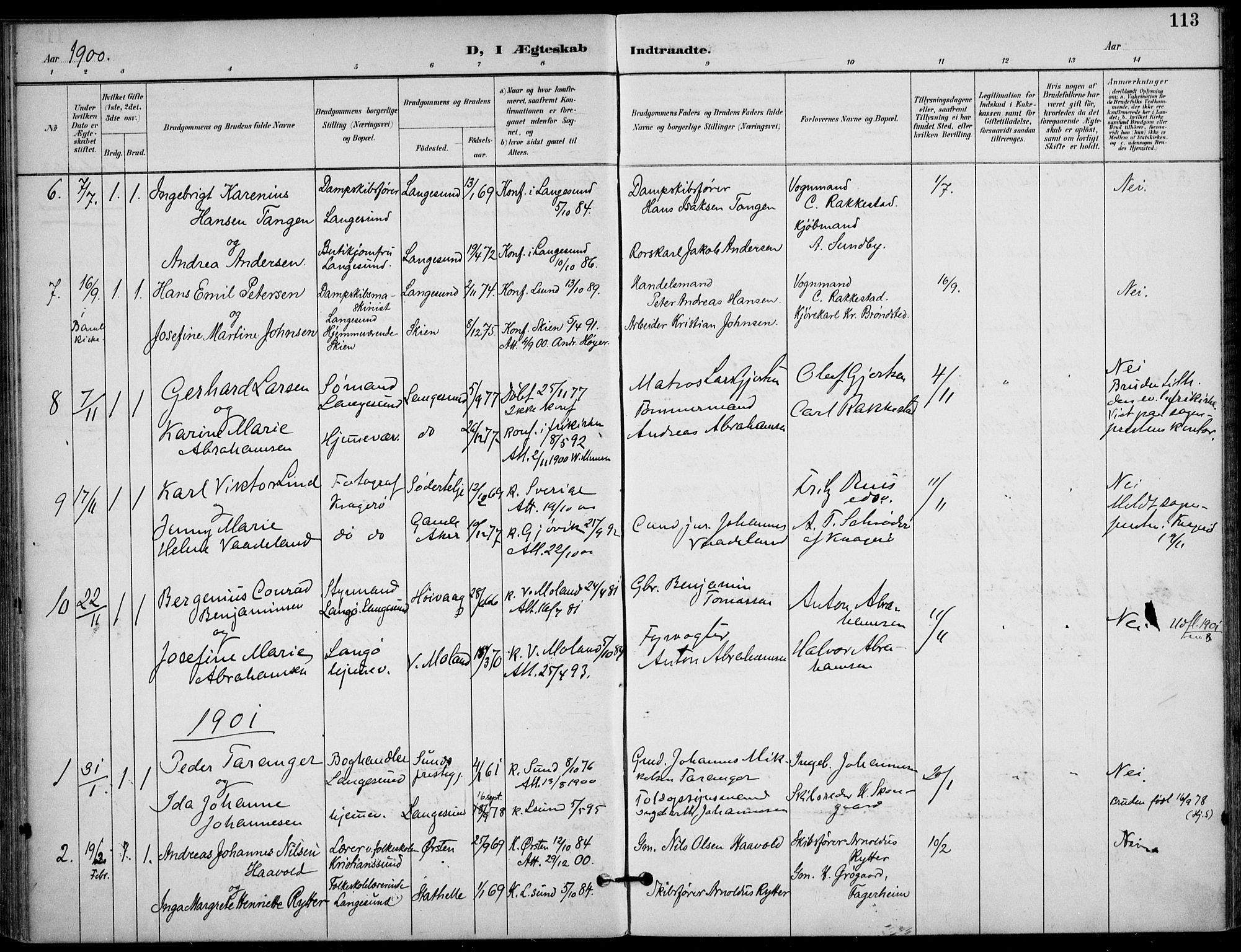 Langesund kirkebøker, SAKO/A-280/F/Fa/L0003: Parish register (official) no. 3, 1893-1907, p. 113