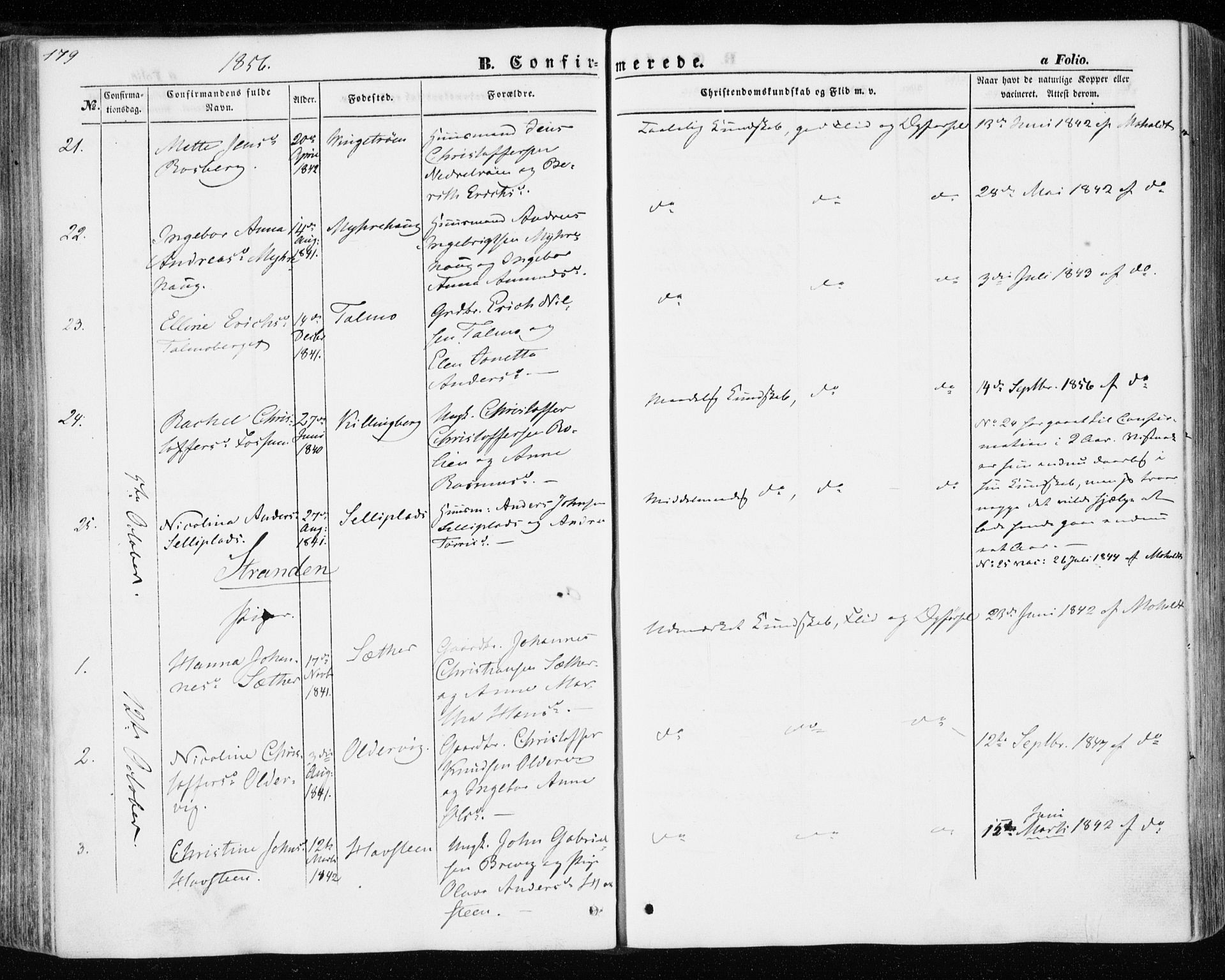 Ministerialprotokoller, klokkerbøker og fødselsregistre - Nord-Trøndelag, AV/SAT-A-1458/701/L0008: Parish register (official) no. 701A08 /1, 1854-1863, p. 179