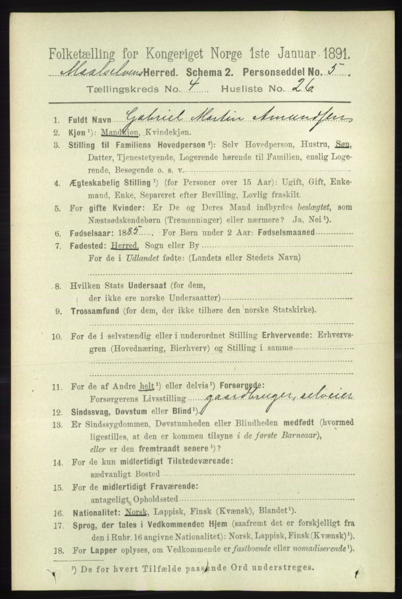 RA, 1891 census for 1924 Målselv, 1891, p. 1271