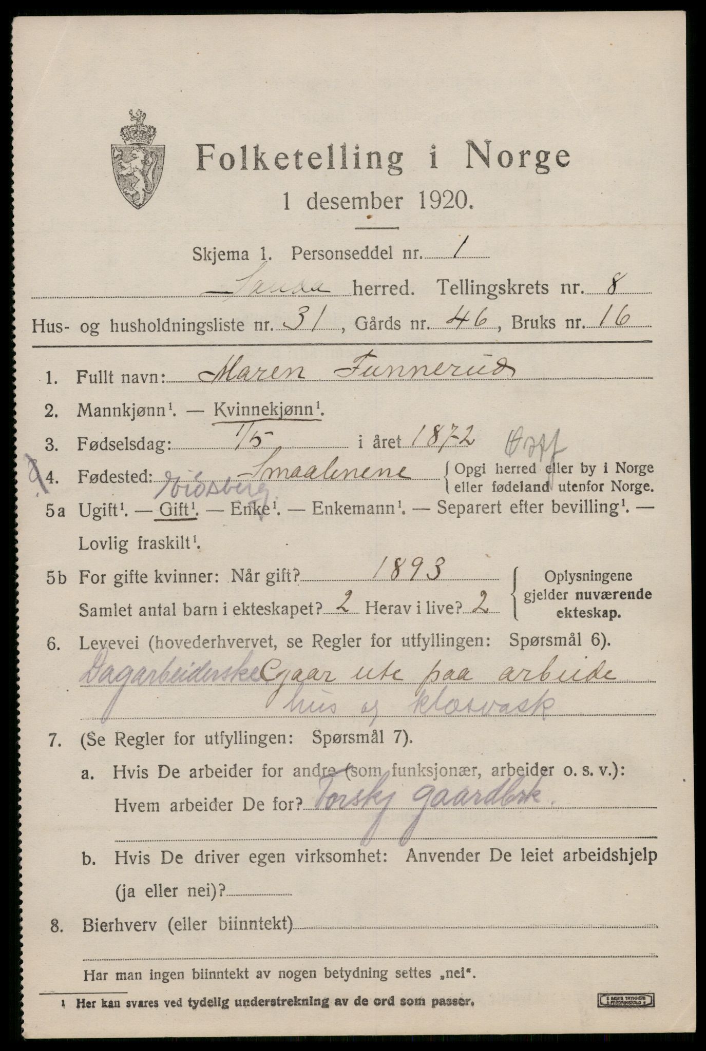 SAST, 1920 census for Sauda, 1920, p. 5270