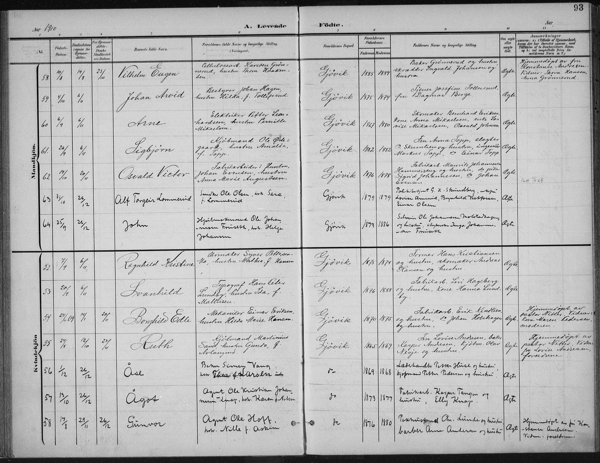 Vardal prestekontor, SAH/PREST-100/H/Ha/Haa/L0013: Parish register (official) no. 13, 1901-1911, p. 93