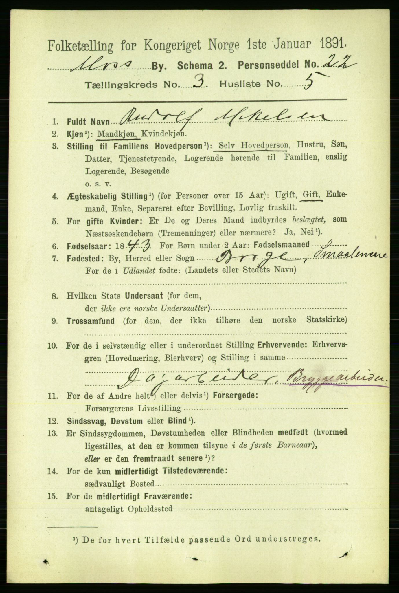 RA, 1891 census for 0104 Moss, 1891, p. 2457