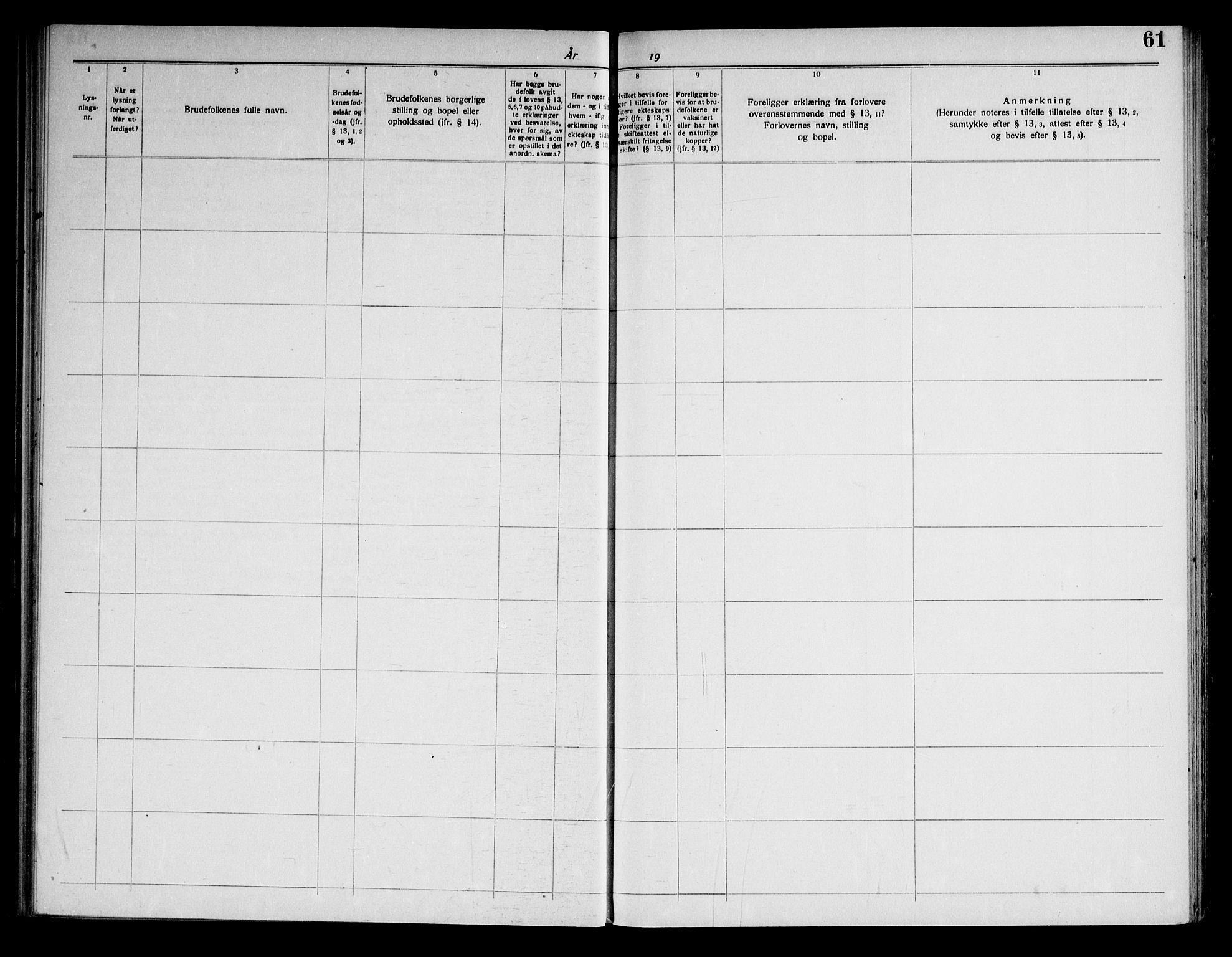 Fyresdal kirkebøker, SAKO/A-263/H/Ha/L0001: Banns register no. 1, 1919-1969, p. 61