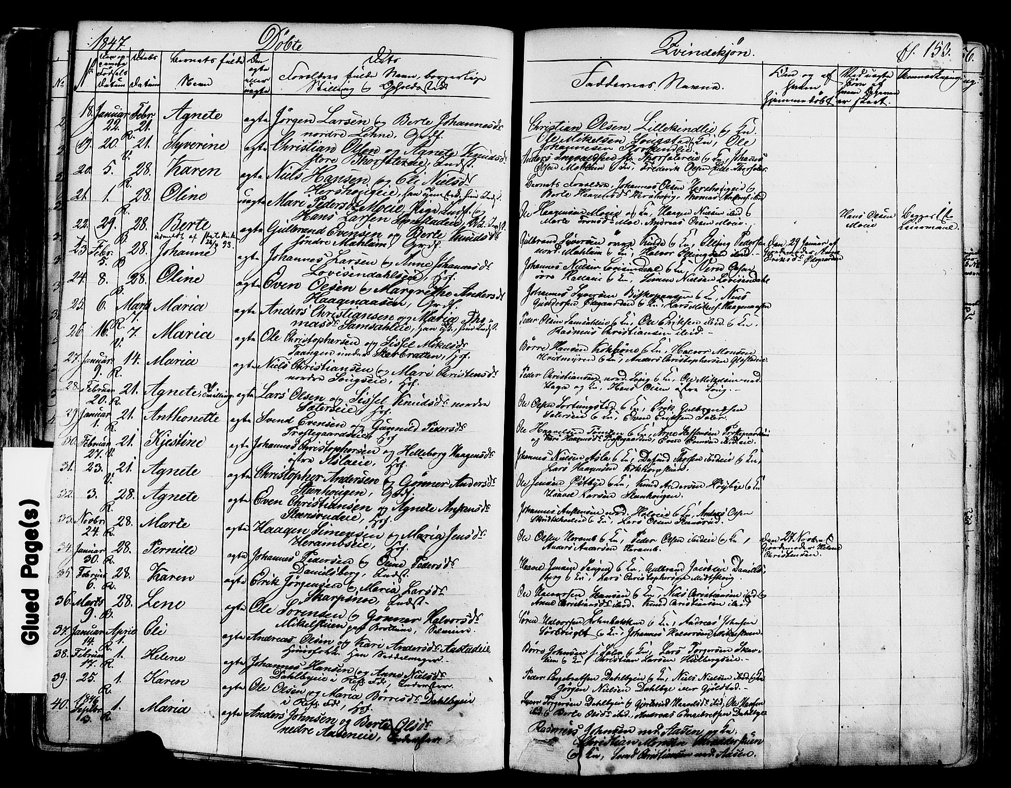 Ringsaker prestekontor, SAH/PREST-014/K/Ka/L0008: Parish register (official) no. 8, 1837-1850, p. 153