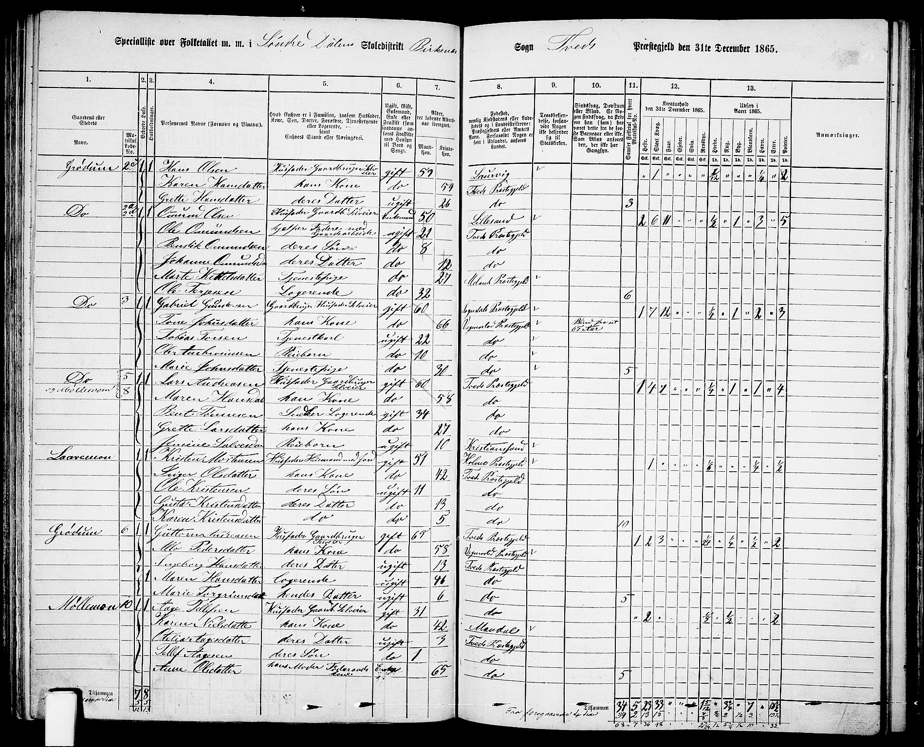 RA, 1865 census for Tveit, 1865, p. 82