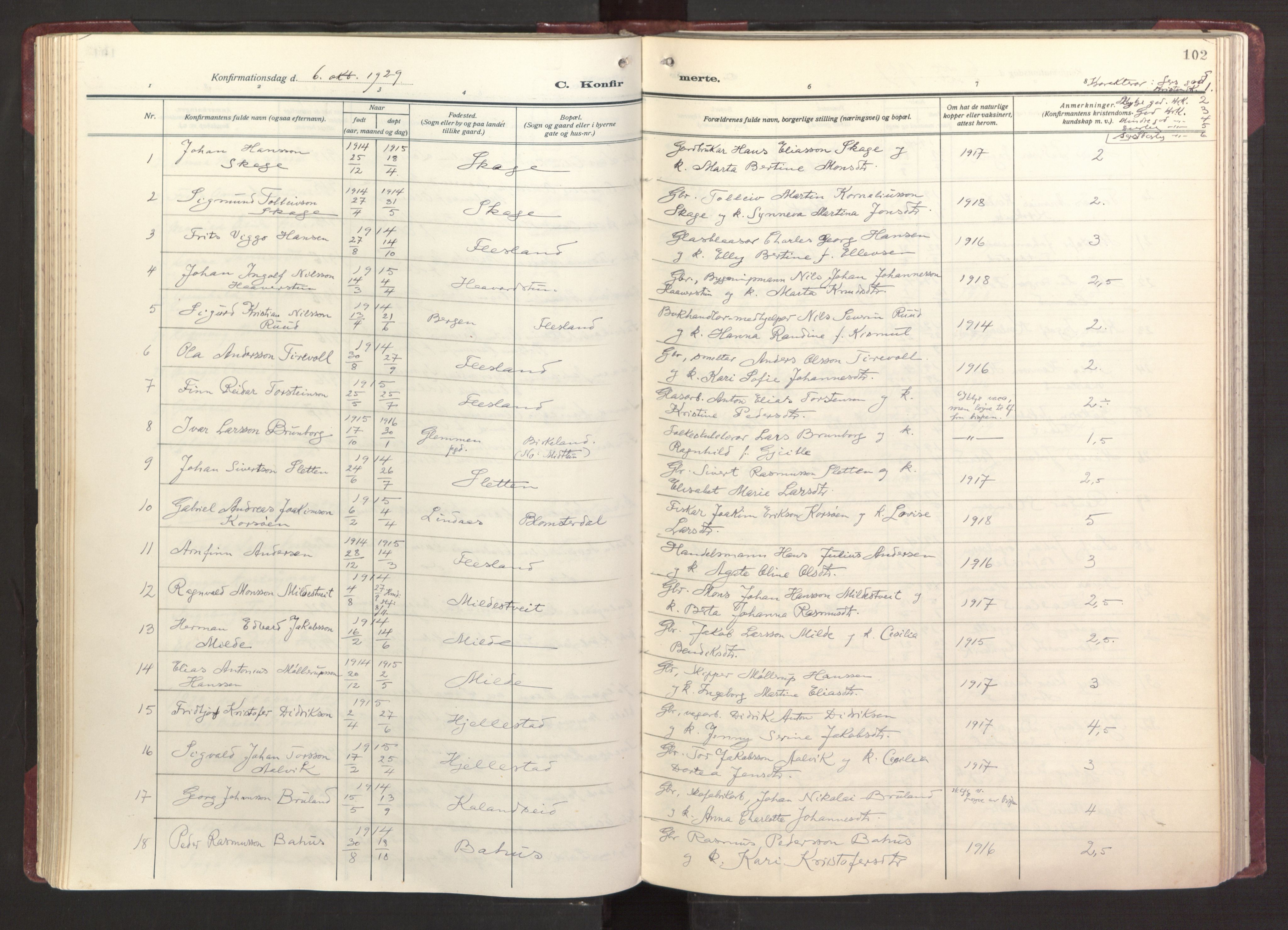 Fana Sokneprestembete, AV/SAB-A-75101/H/Haa/Haab/L0006: Parish register (official) no. B 6, 1923-1967, p. 102