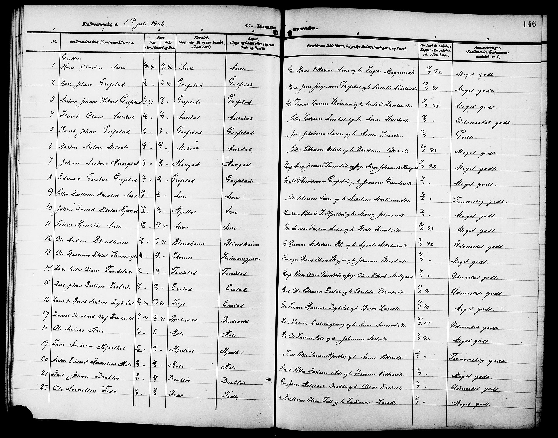 Ministerialprotokoller, klokkerbøker og fødselsregistre - Møre og Romsdal, SAT/A-1454/523/L0341: Parish register (copy) no. 523C04, 1903-1916, p. 146