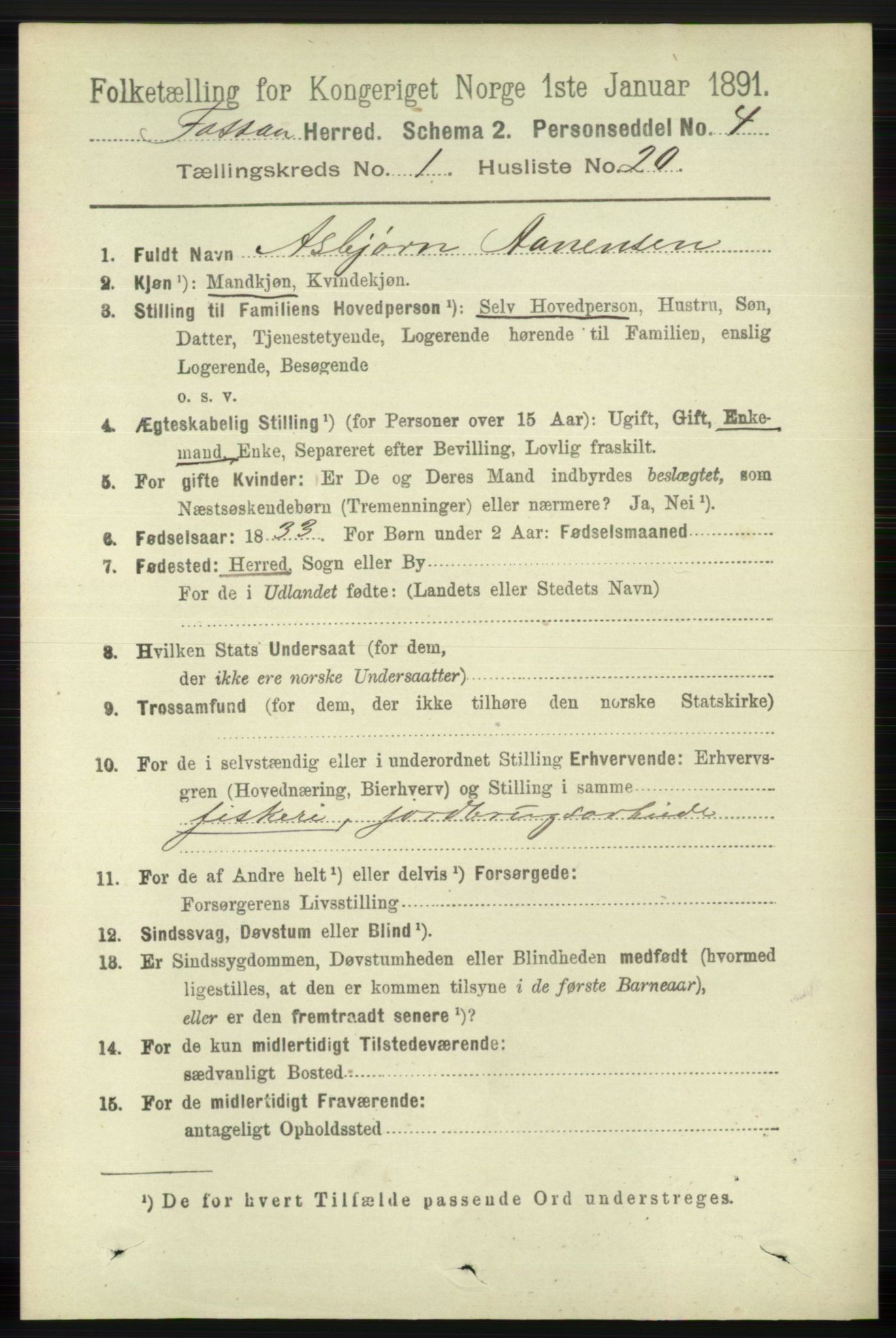 RA, 1891 census for 1129 Forsand, 1891, p. 175