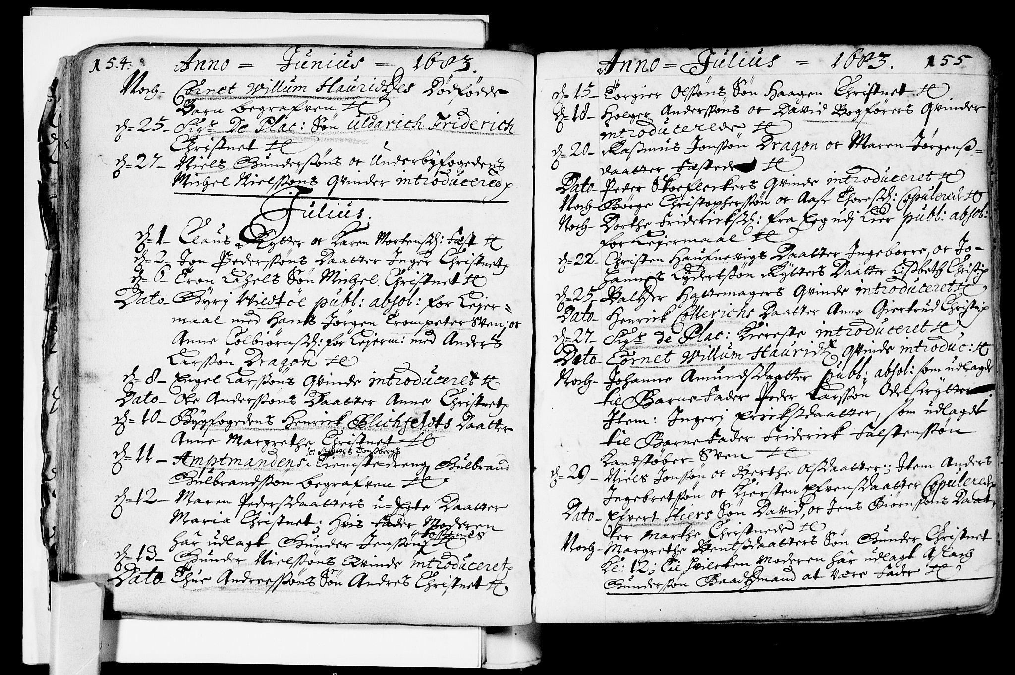 Bragernes kirkebøker, AV/SAKO-A-6/F/Fa/L0002: Parish register (official) no. I 2, 1680-1705, p. 154-155