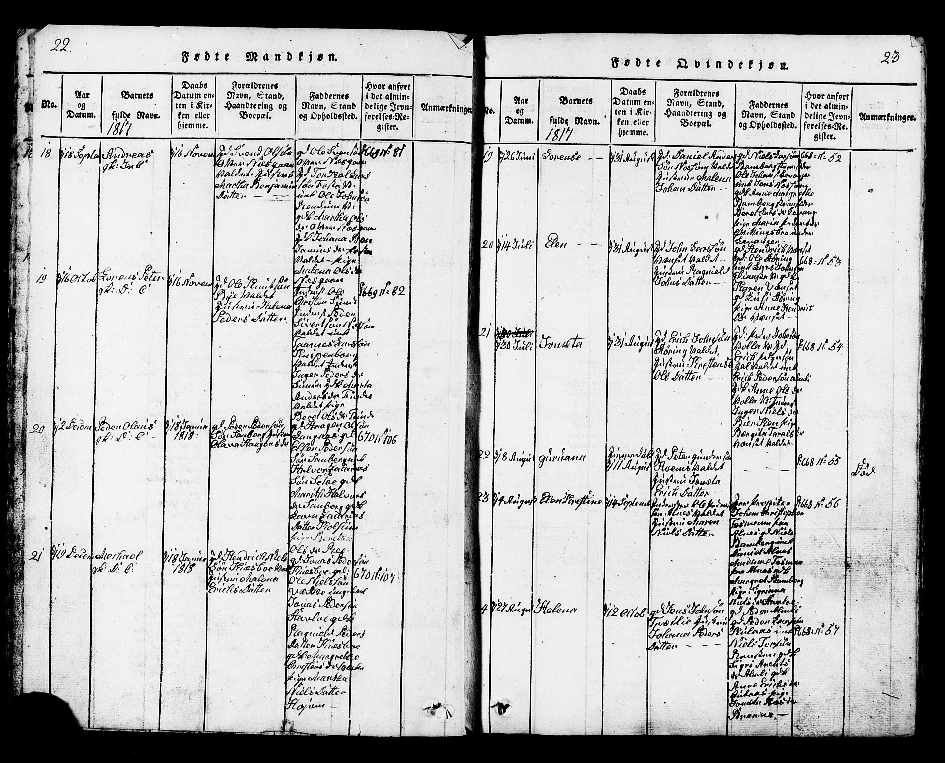 Ministerialprotokoller, klokkerbøker og fødselsregistre - Nord-Trøndelag, SAT/A-1458/717/L0169: Parish register (copy) no. 717C01, 1816-1834, p. 22-23