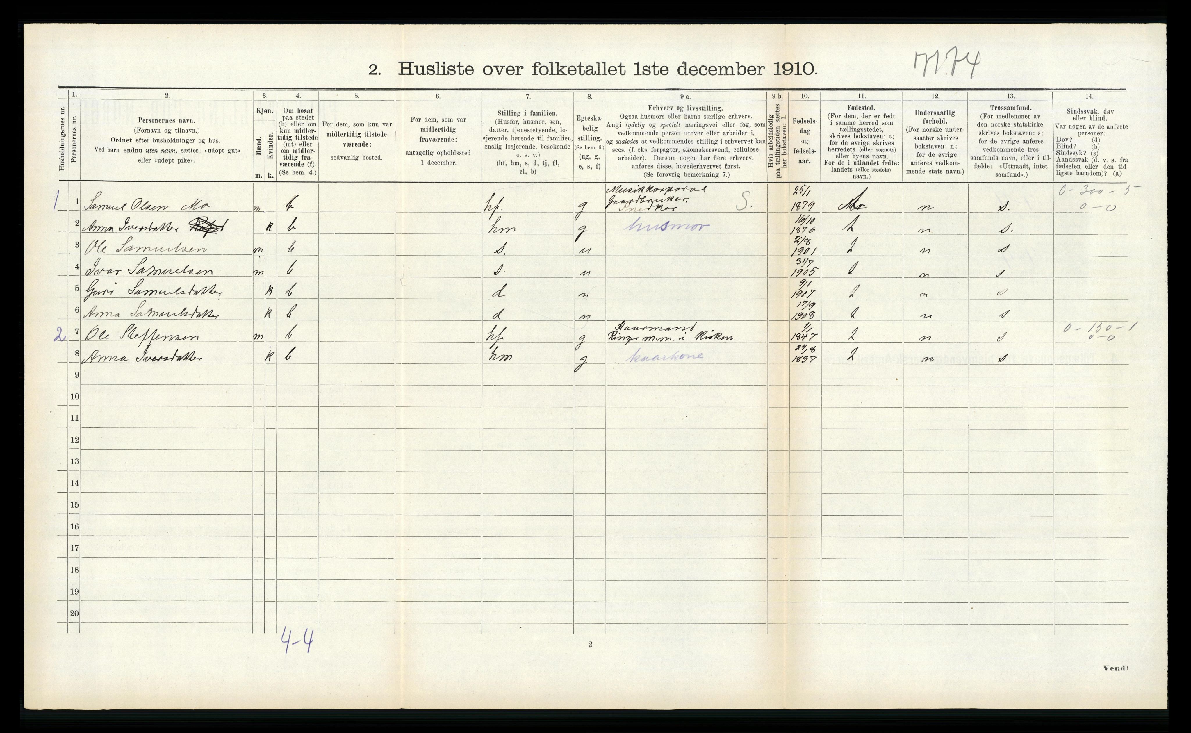 RA, 1910 census for Vik, 1910, p. 416