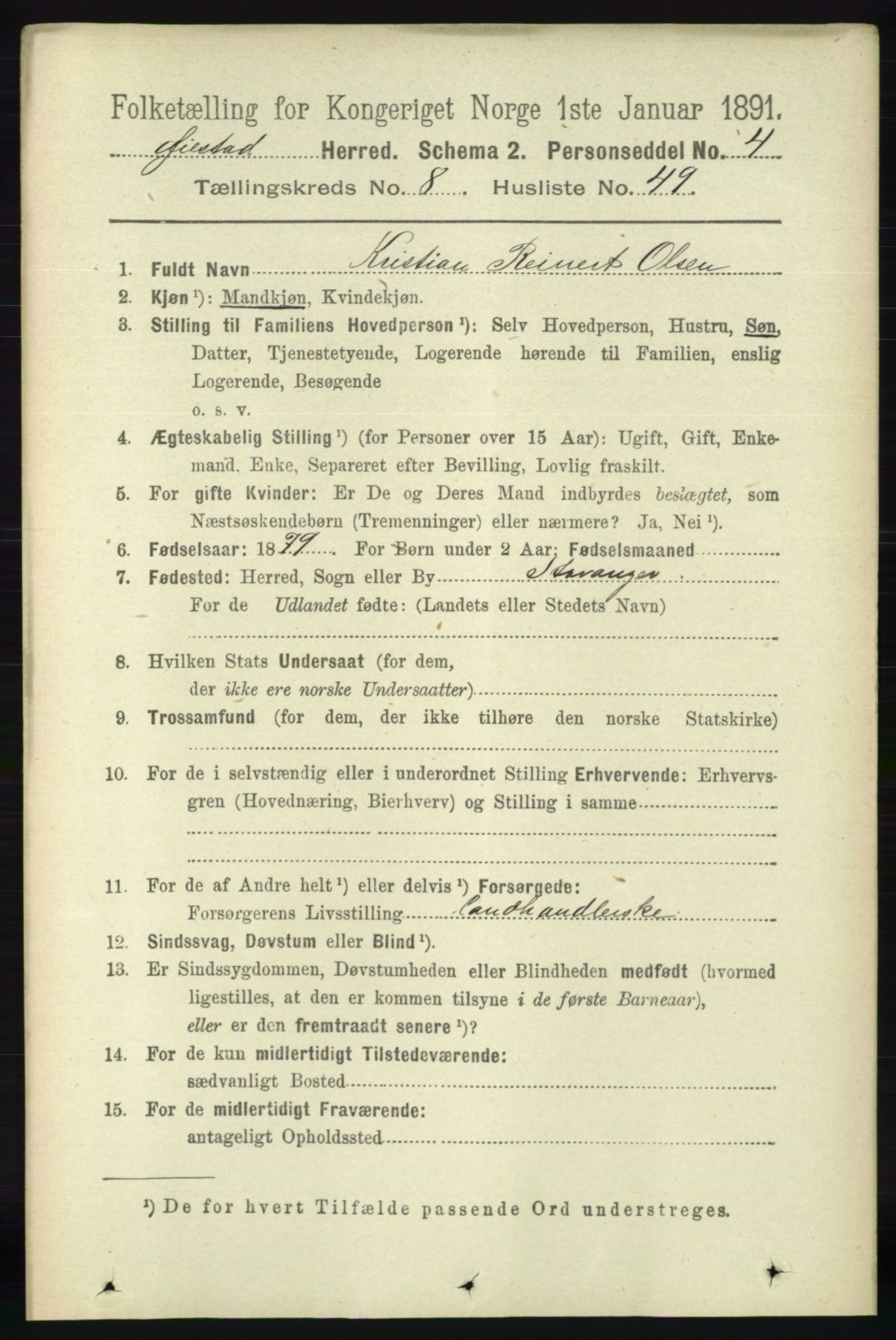 RA, 1891 census for 0920 Øyestad, 1891, p. 3465