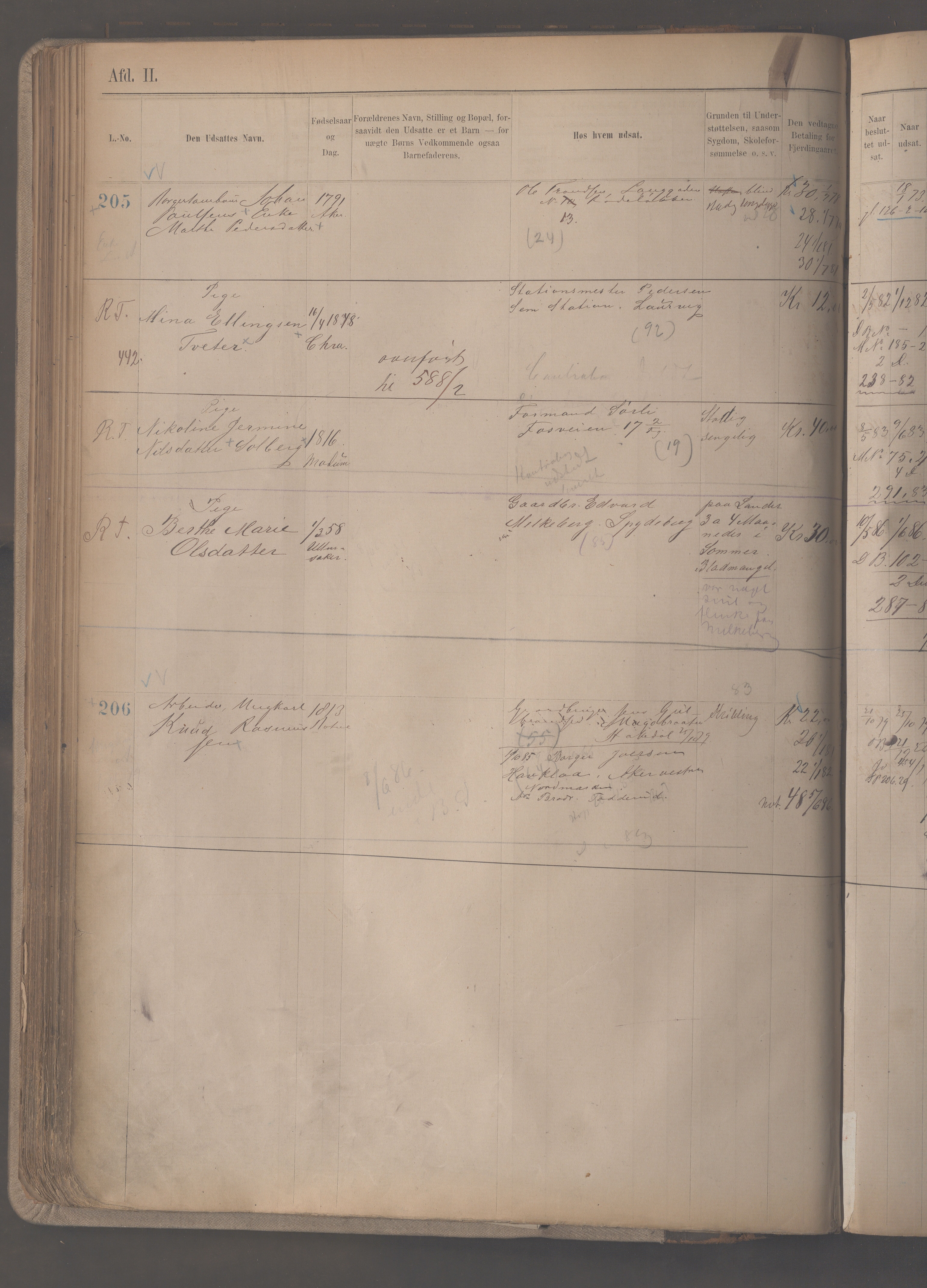Fattigvesenet, OBA/A-20045/H/Hc/L0002: Manntallsprotokoll. Mnr. 1-592, 1879-1887, p. 223