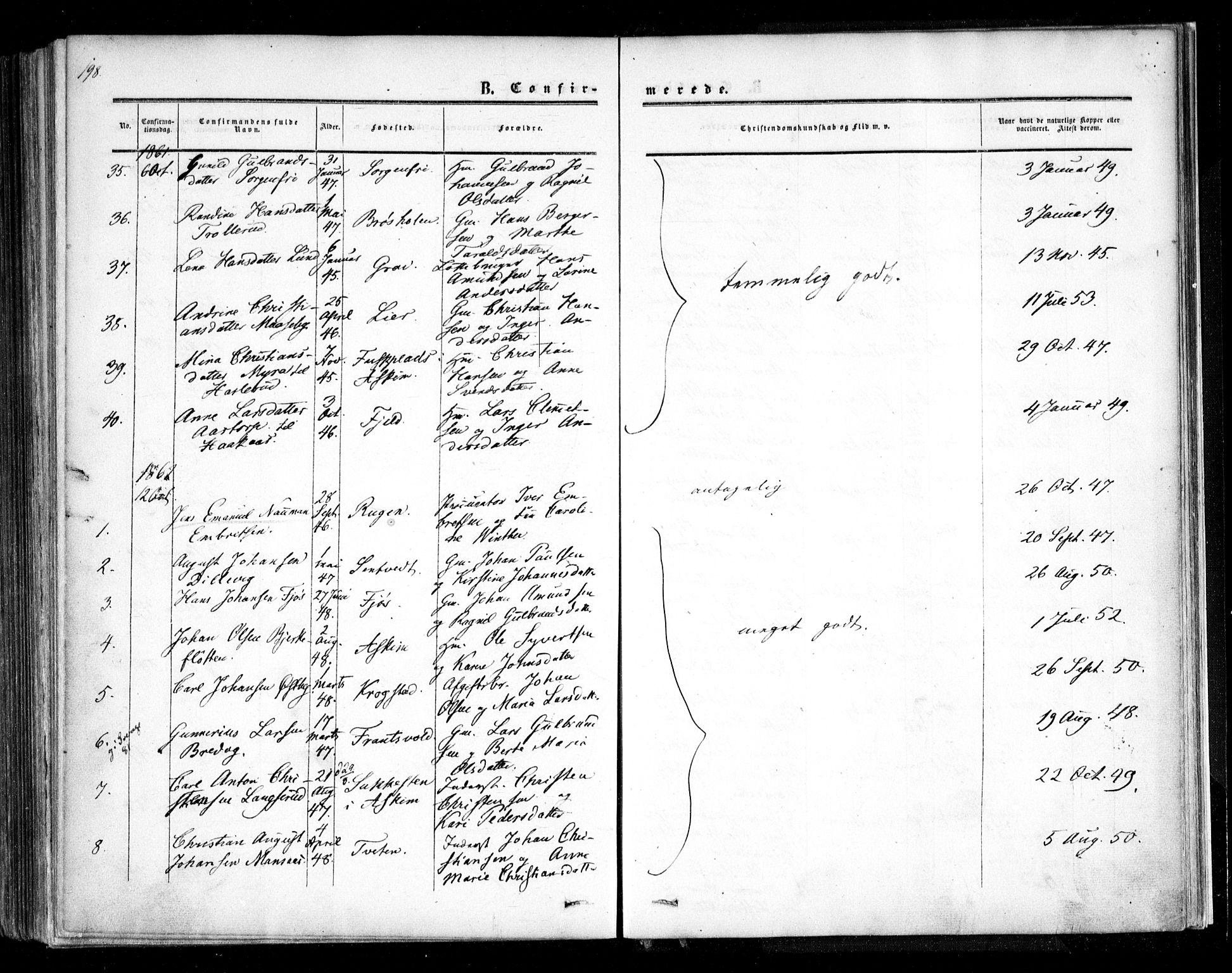 Trøgstad prestekontor Kirkebøker, AV/SAO-A-10925/F/Fa/L0008.a: Parish register (official) no. I 8A, 1855-1864, p. 198