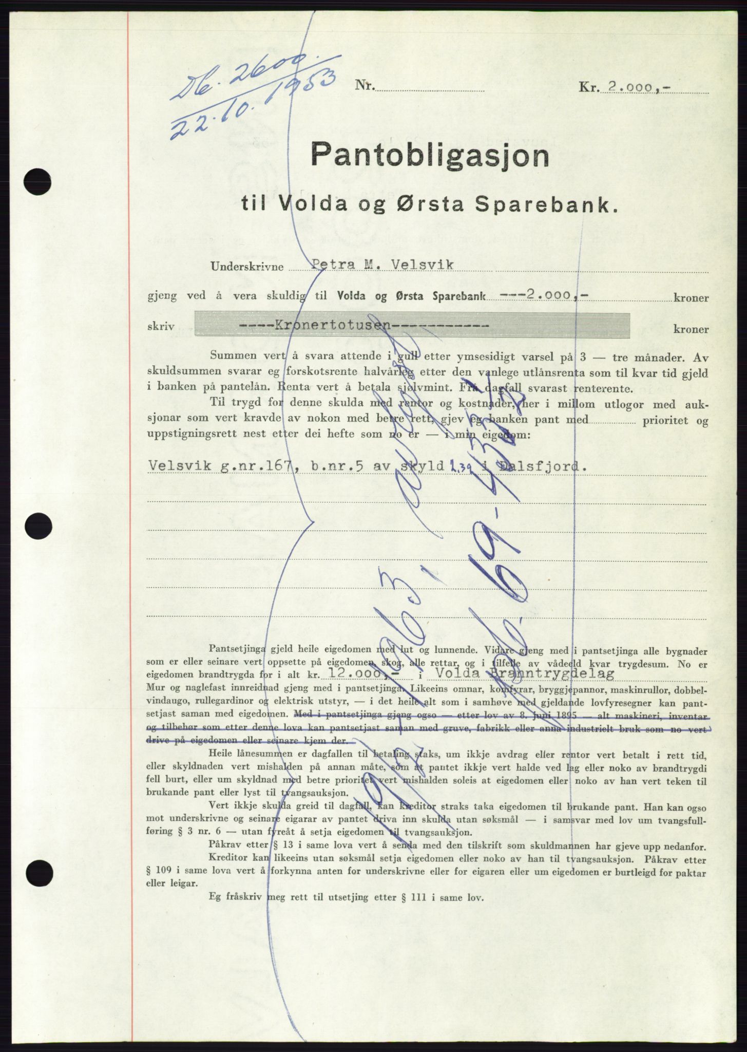 Søre Sunnmøre sorenskriveri, AV/SAT-A-4122/1/2/2C/L0124: Mortgage book no. 12B, 1953-1954, Diary no: : 2600/1953