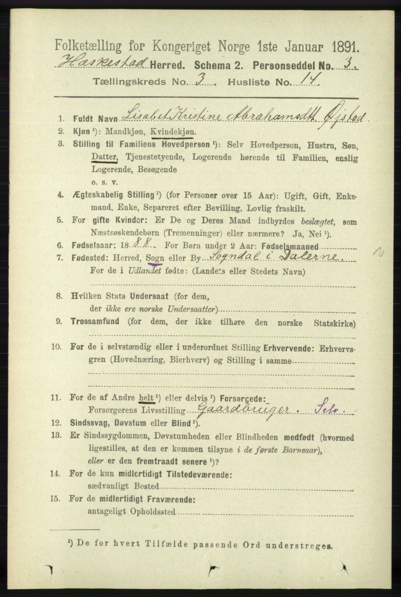 RA, 1891 census for 1113 Heskestad, 1891, p. 486