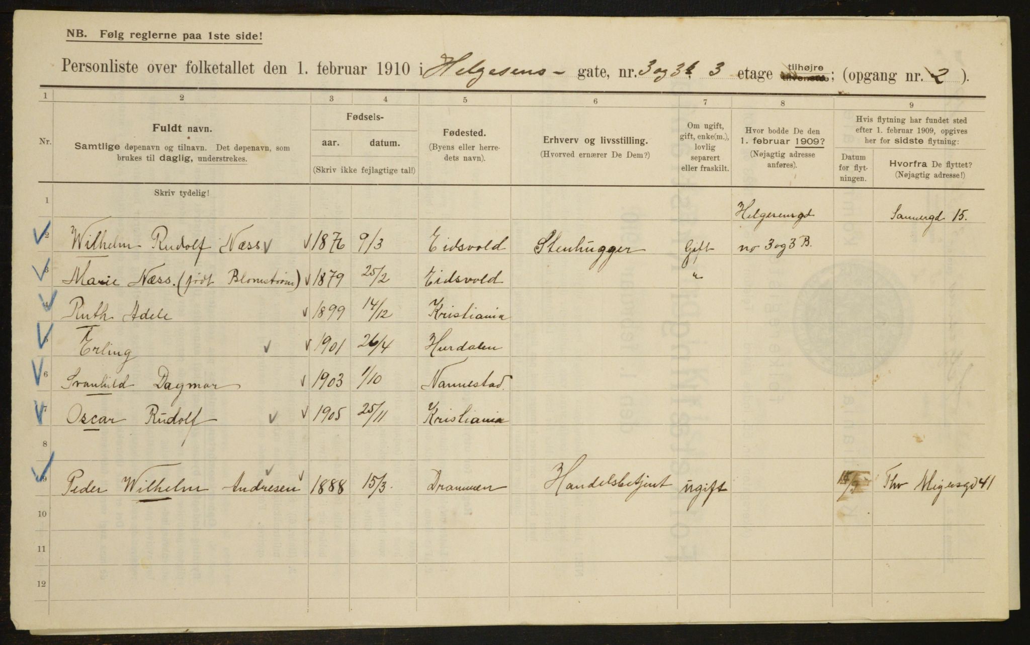 OBA, Municipal Census 1910 for Kristiania, 1910, p. 36279