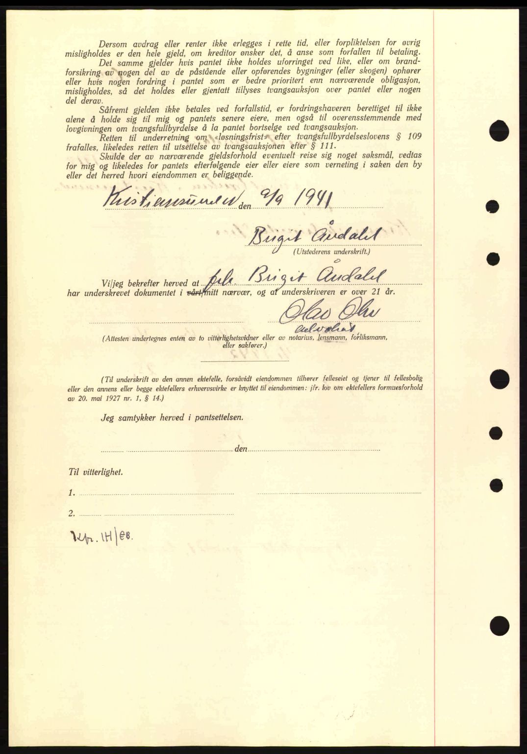 Nordmøre sorenskriveri, AV/SAT-A-4132/1/2/2Ca: Mortgage book no. B88, 1941-1942, Diary no: : 1590/1941