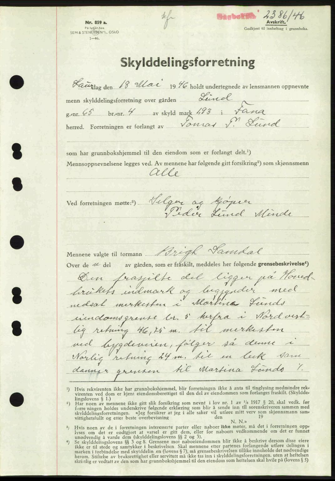 Midhordland sorenskriveri, AV/SAB-A-3001/1/G/Gb/Gbj/L0022: Mortgage book no. A41-43, 1946-1946, Diary no: : 2386/1946