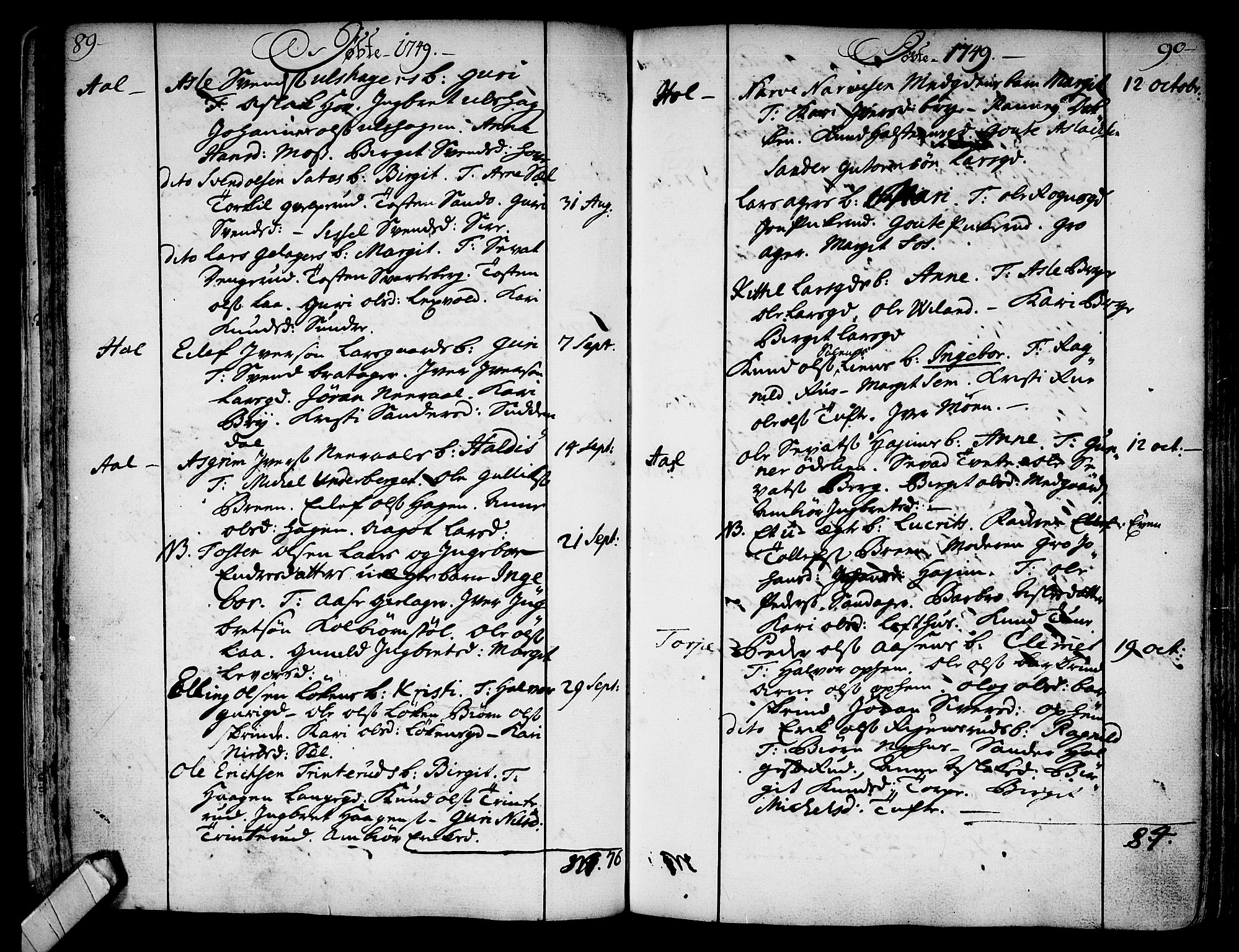 Ål kirkebøker, AV/SAKO-A-249/F/Fa/L0001: Parish register (official) no. I 1, 1744-1769, p. 89-90