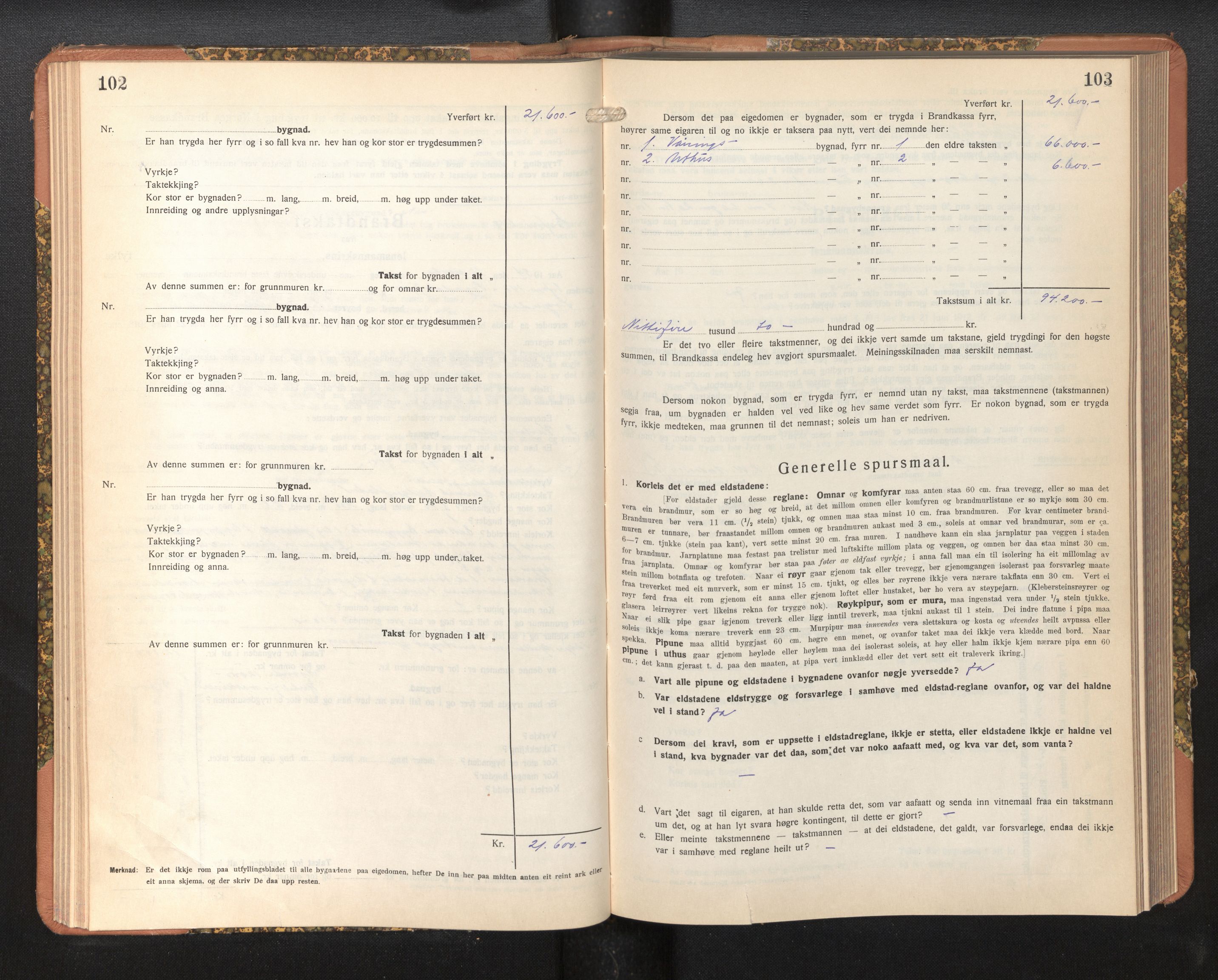 Lensmannen i Sogndal, AV/SAB-A-29901/0012/L0019: Branntakstprotokoll, Sogndalsfjøra, skjematakst, 1944-1954, p. 102-103