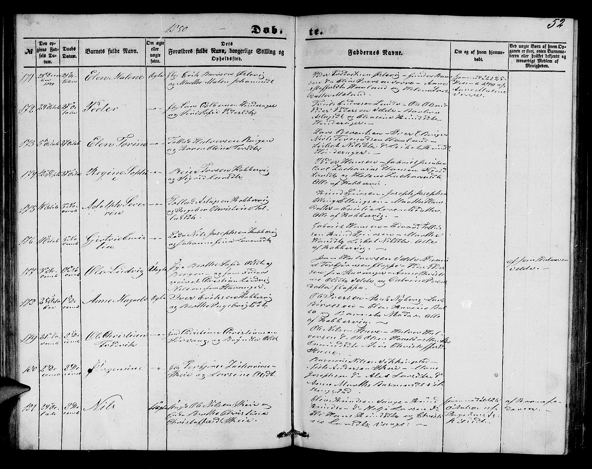 Avaldsnes sokneprestkontor, AV/SAST-A -101851/H/Ha/Hab/L0002: Parish register (copy) no. B 2, 1848-1856, p. 52