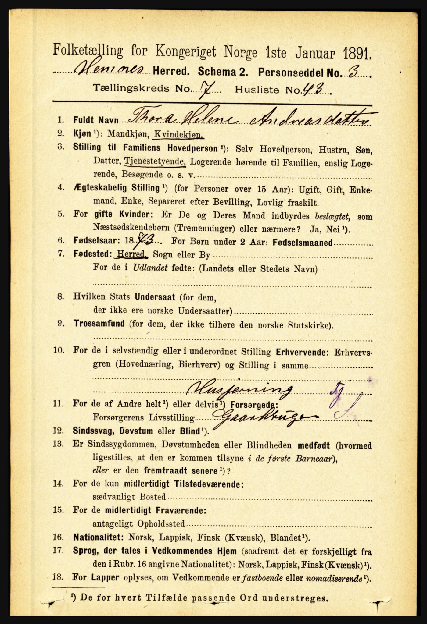 RA, 1891 census for 1832 Hemnes, 1891, p. 3522