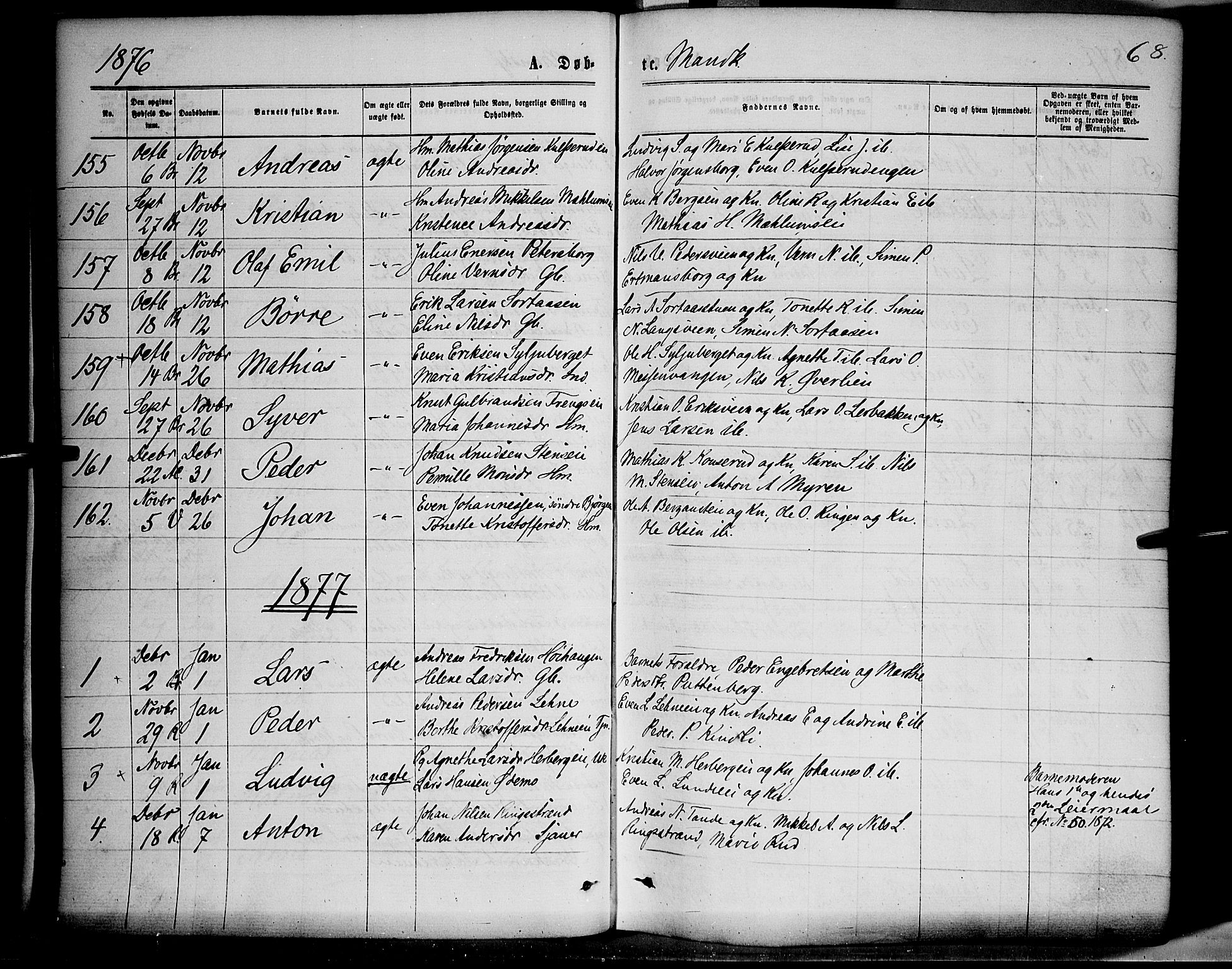 Ringsaker prestekontor, SAH/PREST-014/K/Ka/L0011: Parish register (official) no. 11, 1870-1878, p. 68