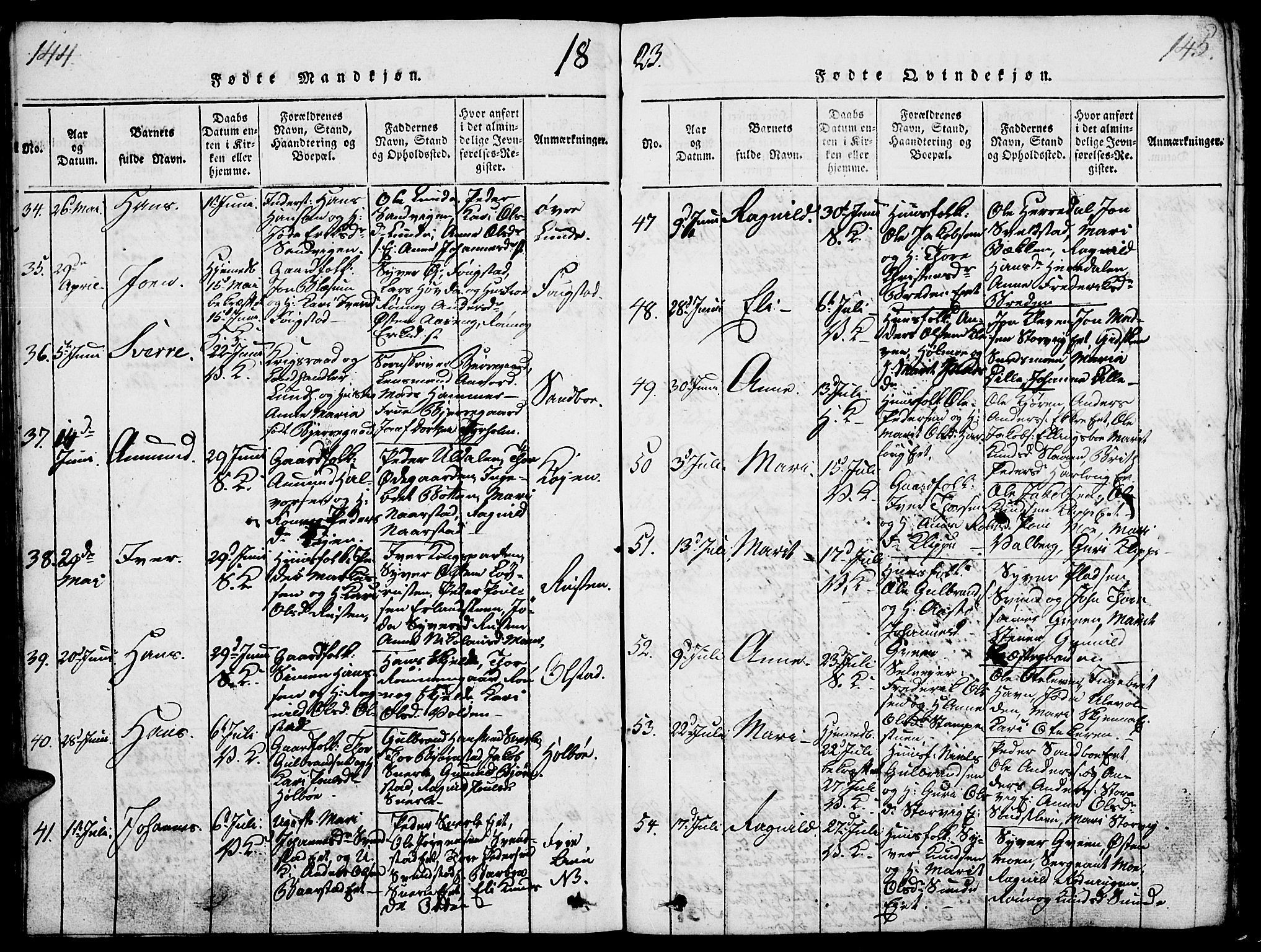 Vågå prestekontor, AV/SAH-PREST-076/H/Ha/Haa/L0003: Parish register (official) no. 3, 1815-1827, p. 144-145