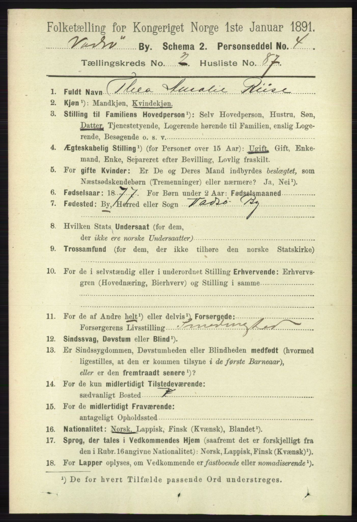 RA, 1891 census for 2003 Vadsø, 1891, p. 1530