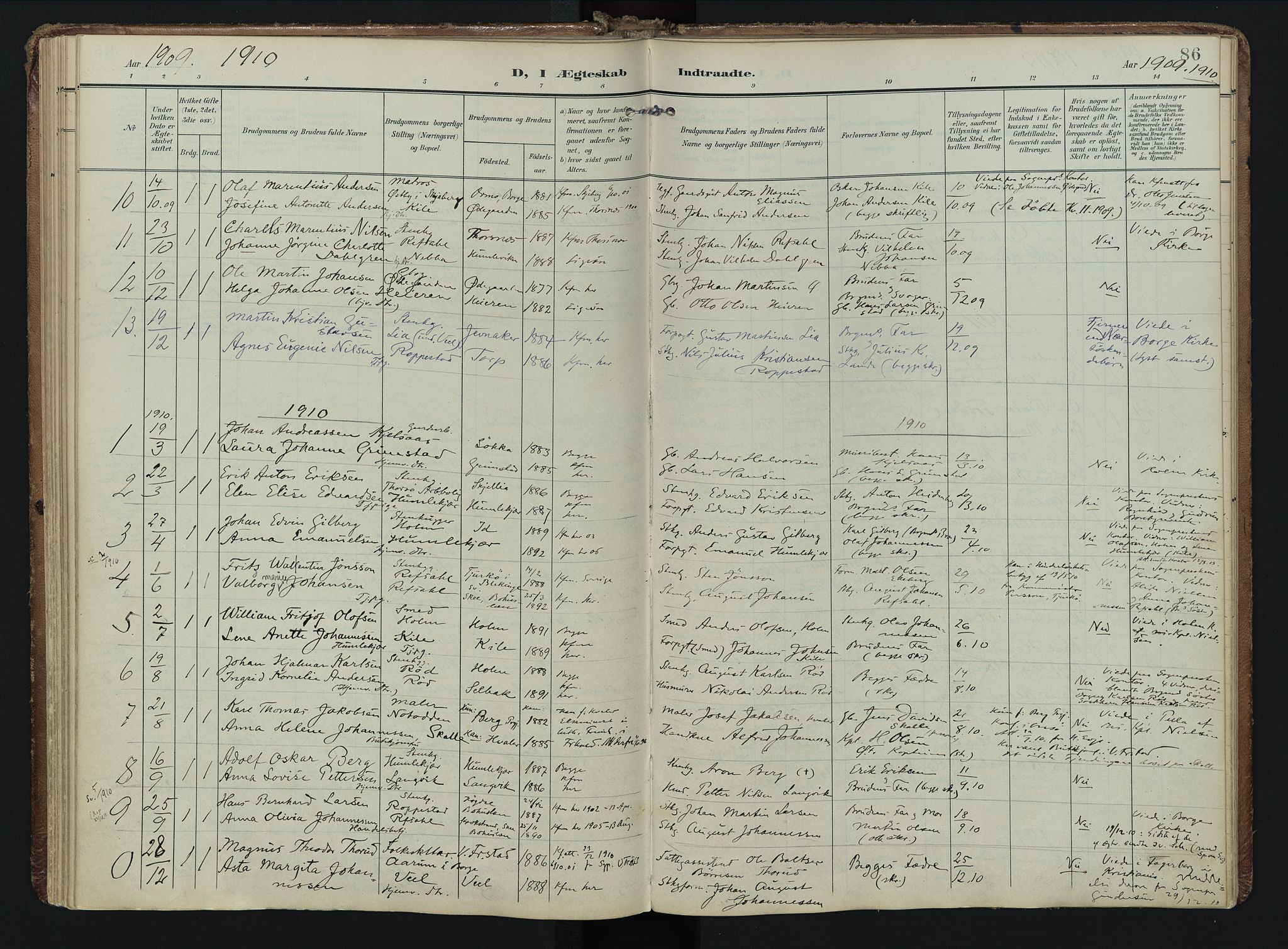 Borge prestekontor Kirkebøker, AV/SAO-A-10903/F/Fb/L0004: Parish register (official) no. II 4, 1902-1914, p. 86