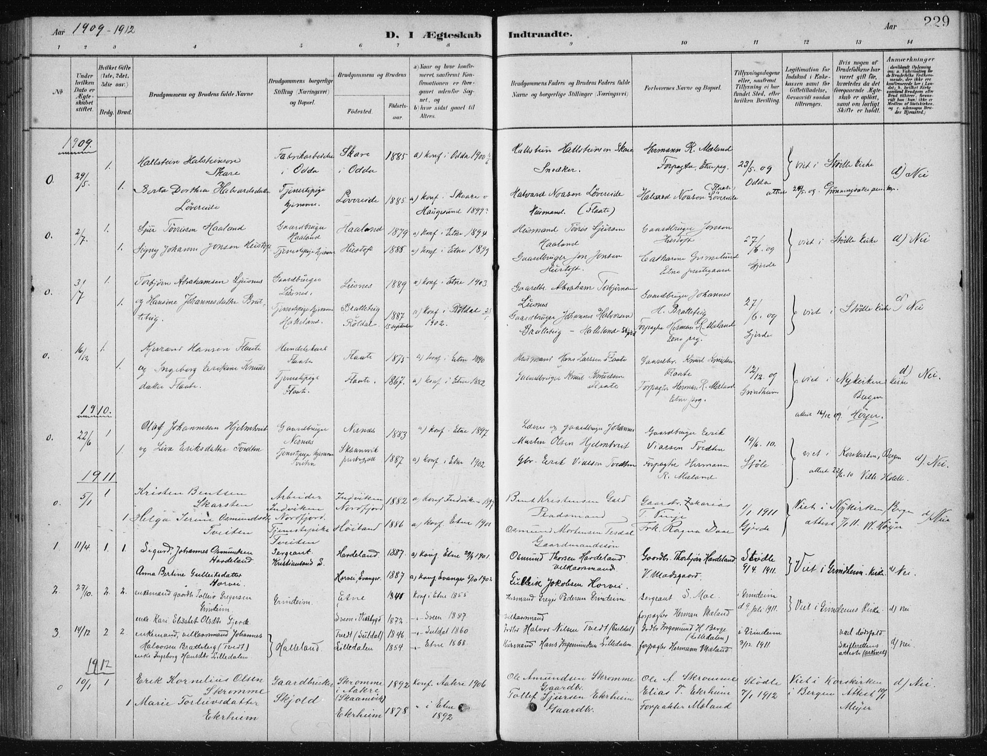 Etne sokneprestembete, AV/SAB-A-75001/H/Haa: Parish register (official) no. D  1, 1879-1919, p. 229