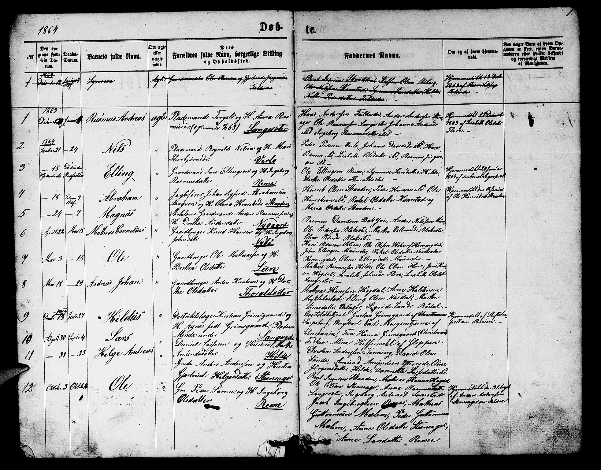 Innvik sokneprestembete, SAB/A-80501: Parish register (copy) no. A 2, 1864-1885, p. 1