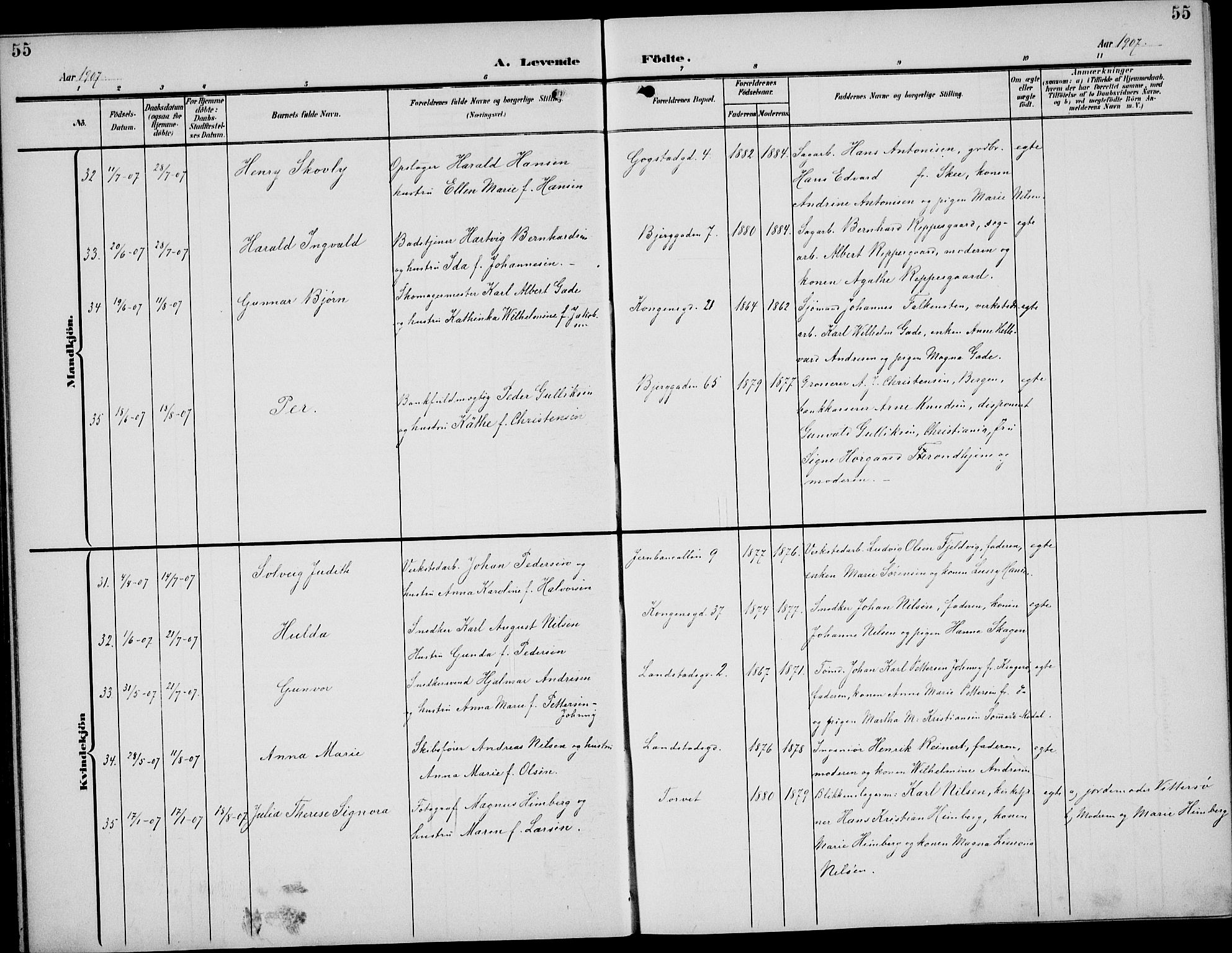 Sandefjord kirkebøker, AV/SAKO-A-315/G/Ga/L0003: Parish register (copy) no. 3, 1903-1920, p. 55