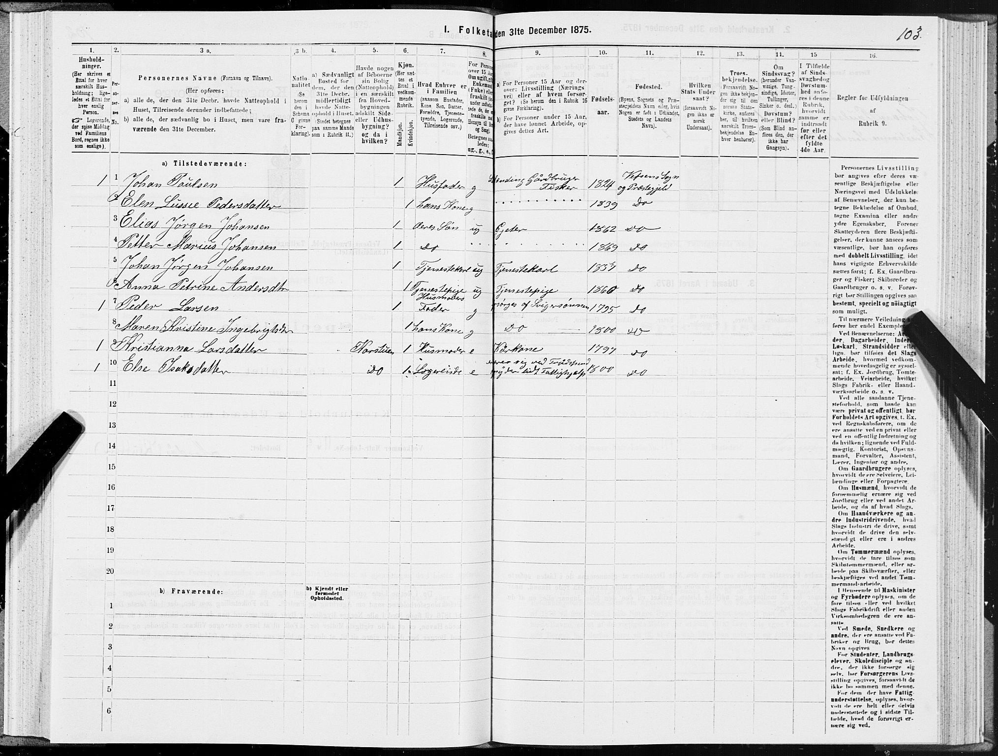 SAT, 1875 census for 1824L Vefsn/Vefsn, 1875, p. 2103