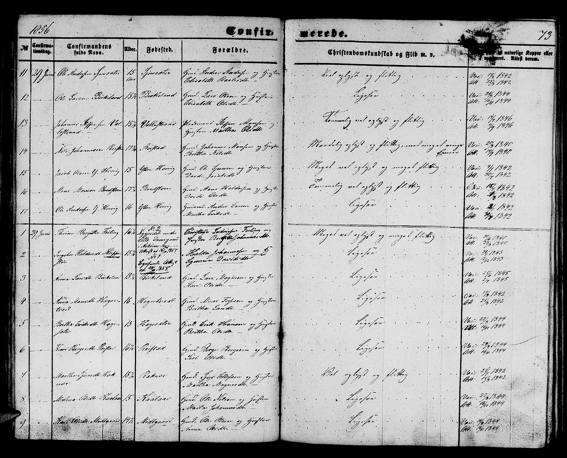 Hamre sokneprestembete, AV/SAB-A-75501/H/Ha/Hab: Parish register (copy) no. B 1, 1852-1863, p. 73