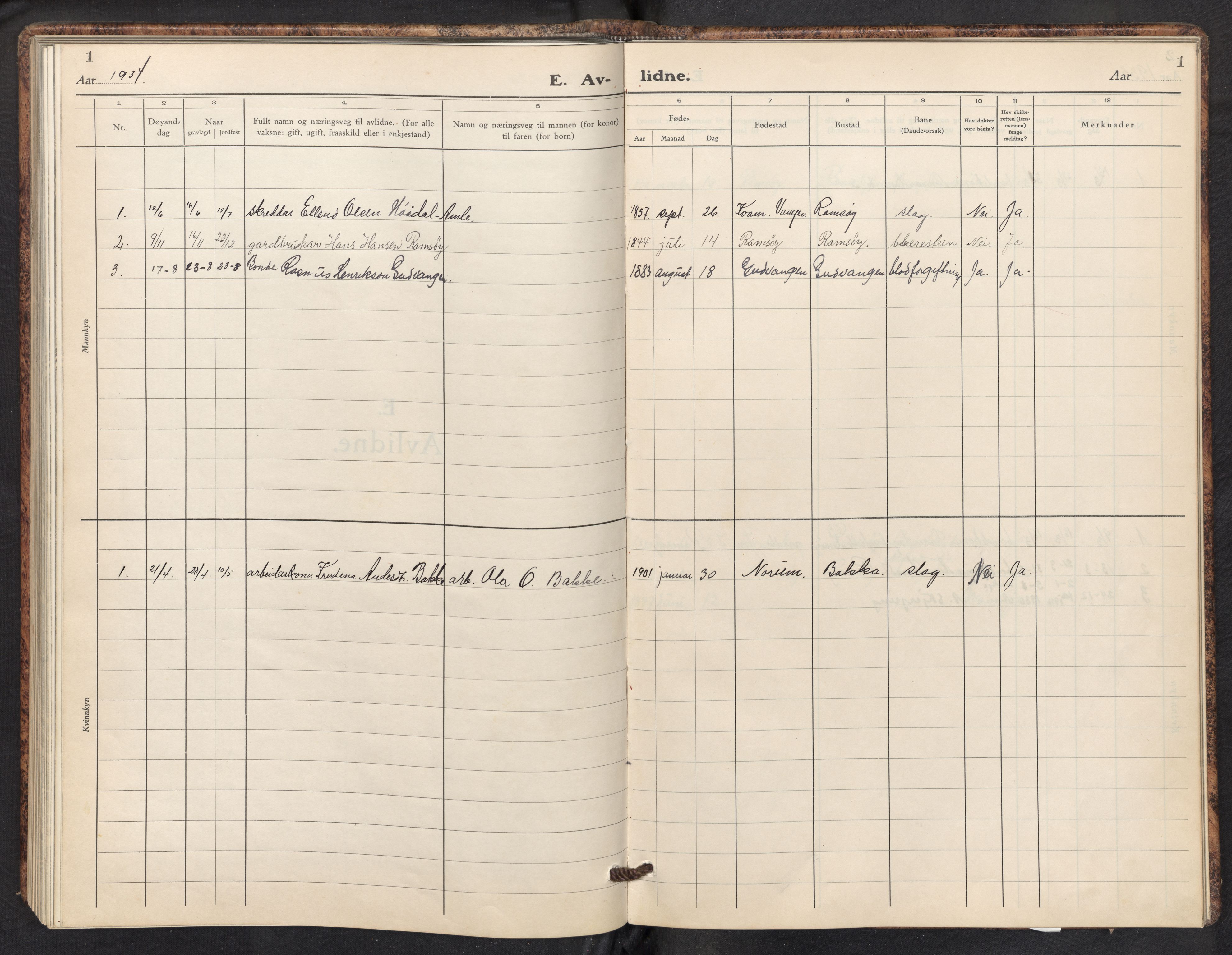 Aurland sokneprestembete, AV/SAB-A-99937/H/Hb/Hbc/L0004: Parish register (copy) no. C 4, 1932-1972, p. 1