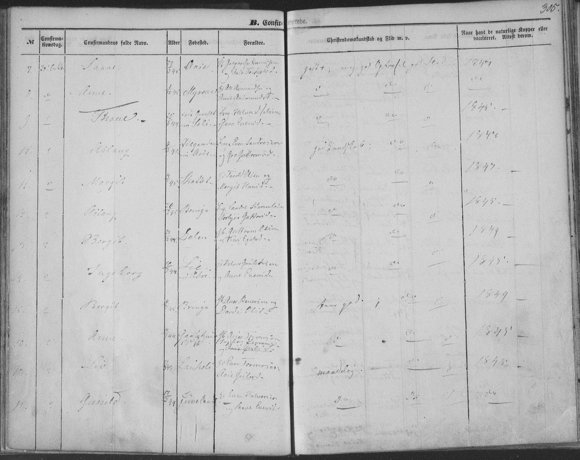 Seljord kirkebøker, AV/SAKO-A-20/F/Fa/L012b: Parish register (official) no. I 12B, 1850-1865, p. 305