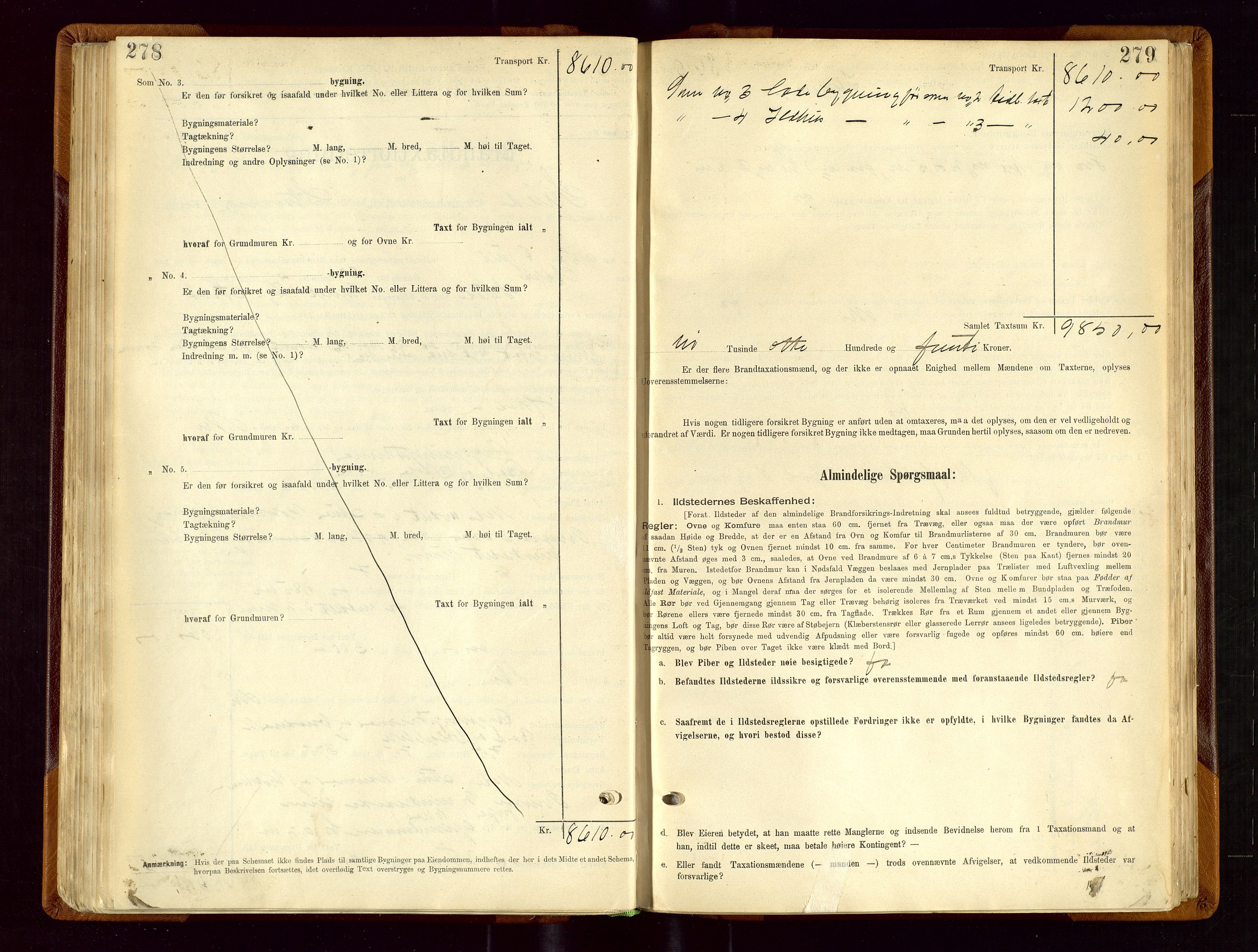 Sauda lensmannskontor, SAST/A-100177/Gob/L0001: Branntakstprotokoll - skjematakst, 1894-1914, p. 278-279