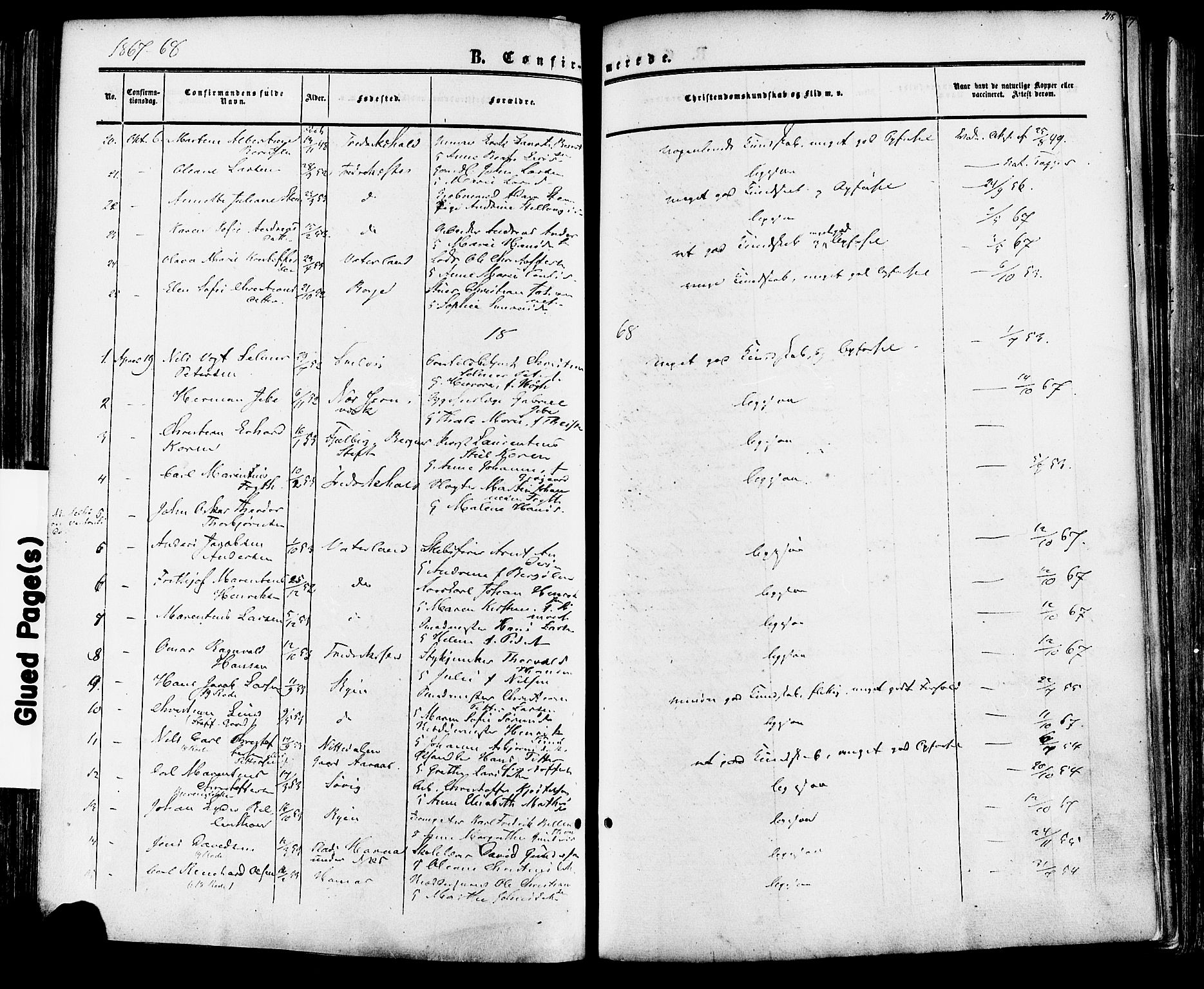 Fredrikstad prestekontor Kirkebøker, AV/SAO-A-11082/F/Fa/L0006: Parish register (official) no. 6, 1857-1878, p. 218