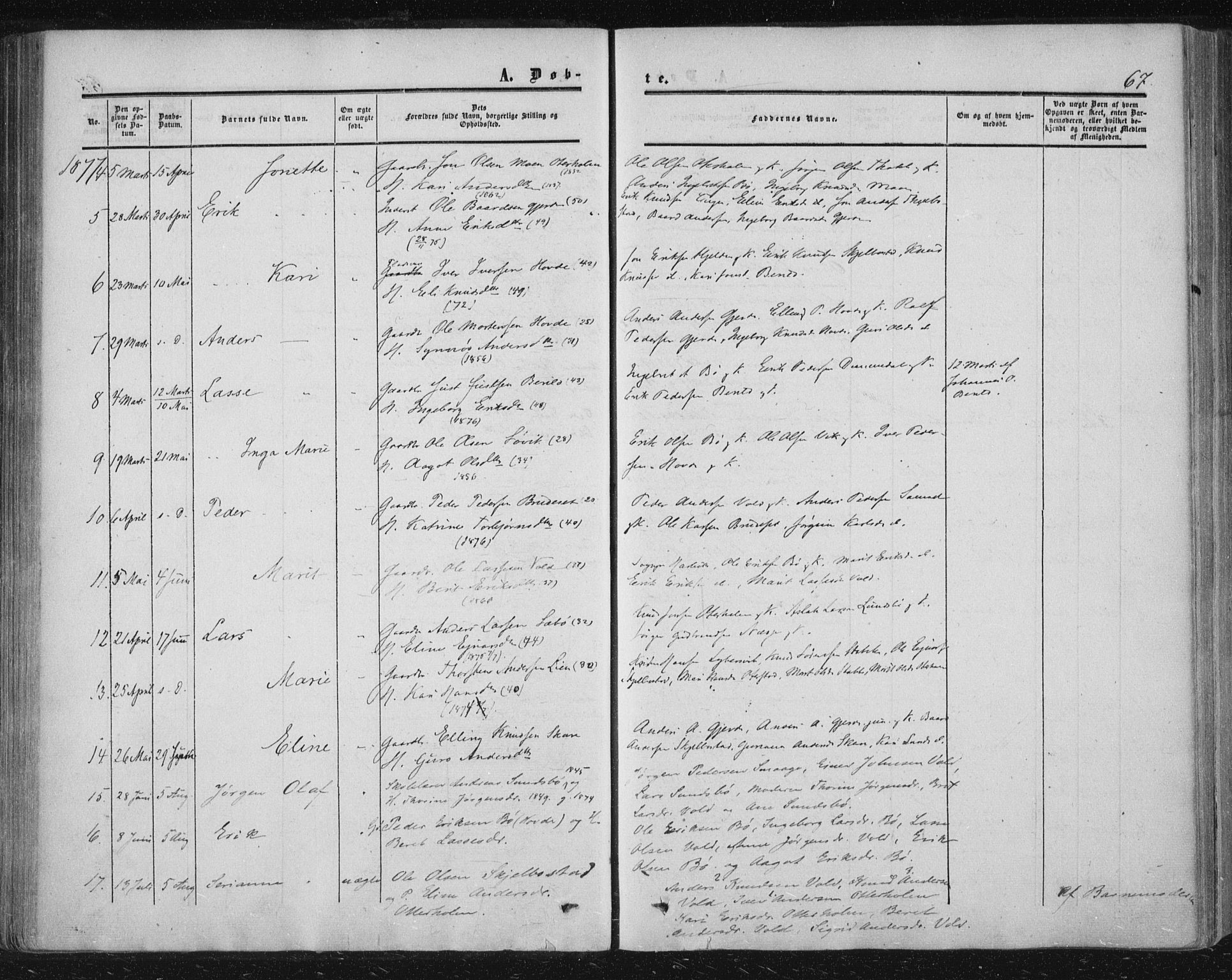 Ministerialprotokoller, klokkerbøker og fødselsregistre - Møre og Romsdal, AV/SAT-A-1454/543/L0562: Parish register (official) no. 543A02, 1854-1884, p. 67