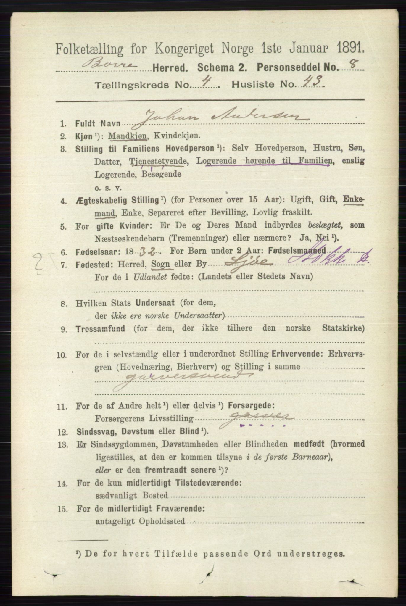RA, 1891 census for 0717 Borre, 1891, p. 1901