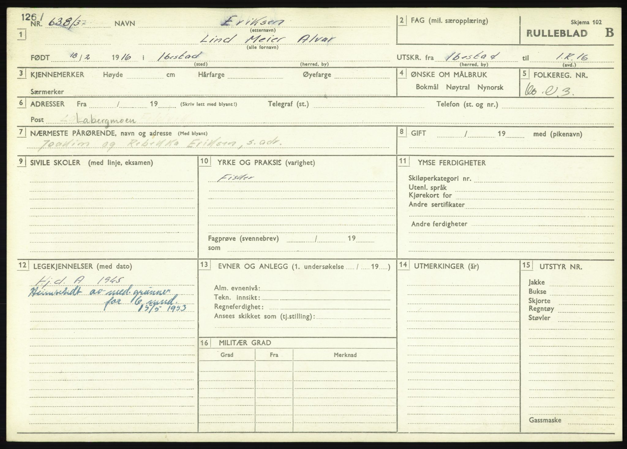 Forsvaret, Troms infanteriregiment nr. 16, AV/RA-RAFA-3146/P/Pa/L0021: Rulleblad for regimentets menige mannskaper, årsklasse 1937, 1937, p. 157