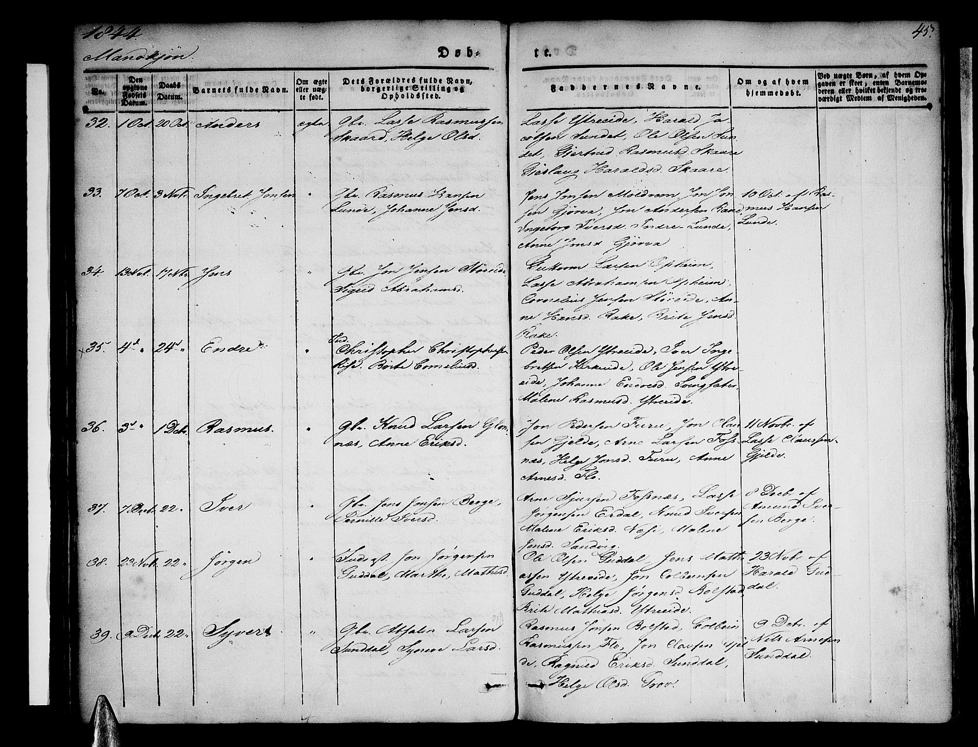 Stryn Sokneprestembete, SAB/A-82501: Parish register (official) no. A 1, 1832-1845, p. 45